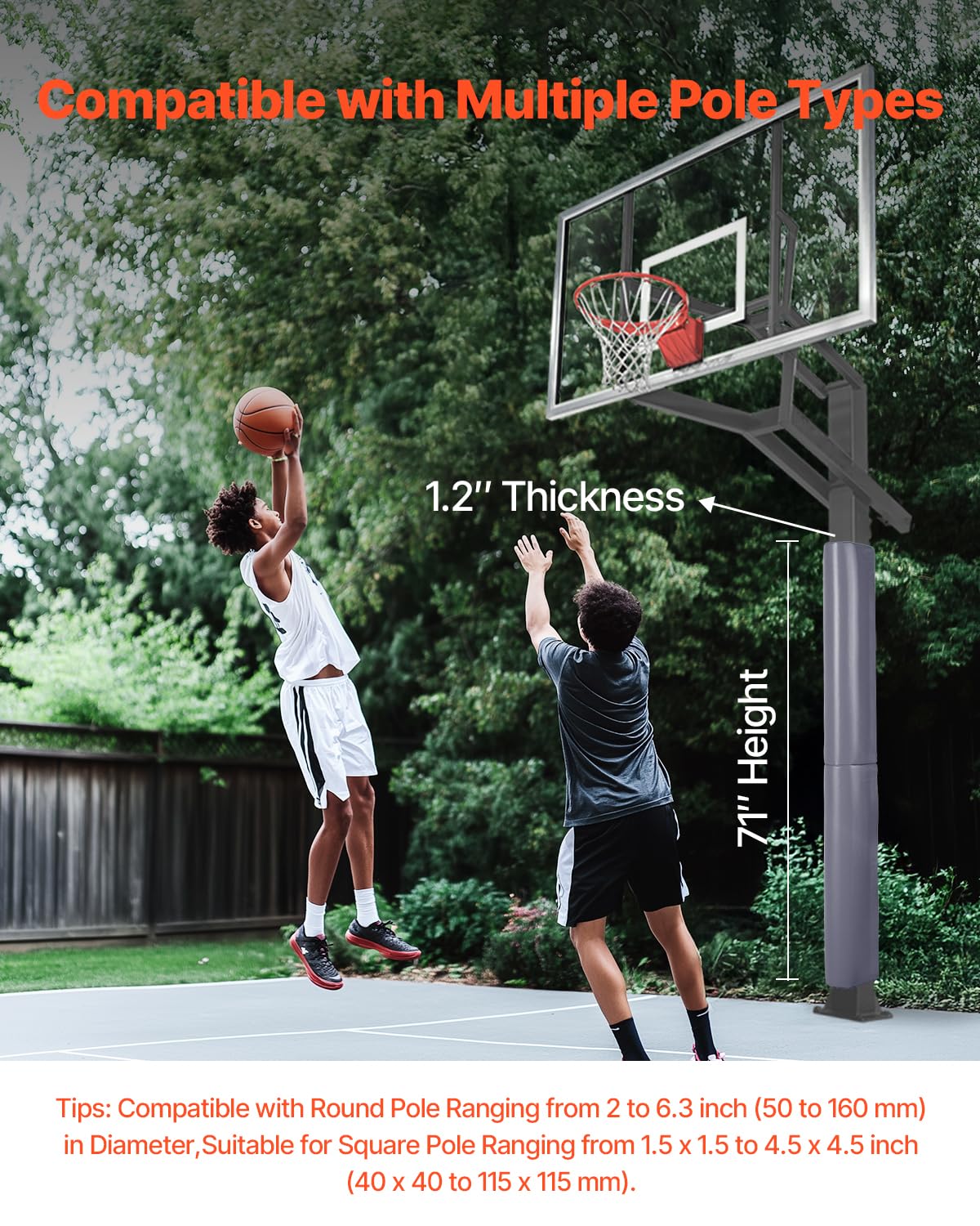 VEVOR Almohadilla para Poste de Baloncesto, Resistente, Envolvente, Impermeable, para Todo Tipo de Clima para Sótanos y Garajes, Tela de Malla de PVC + Espuma Perlada, 1800 x 500 x 32 mm, Gris