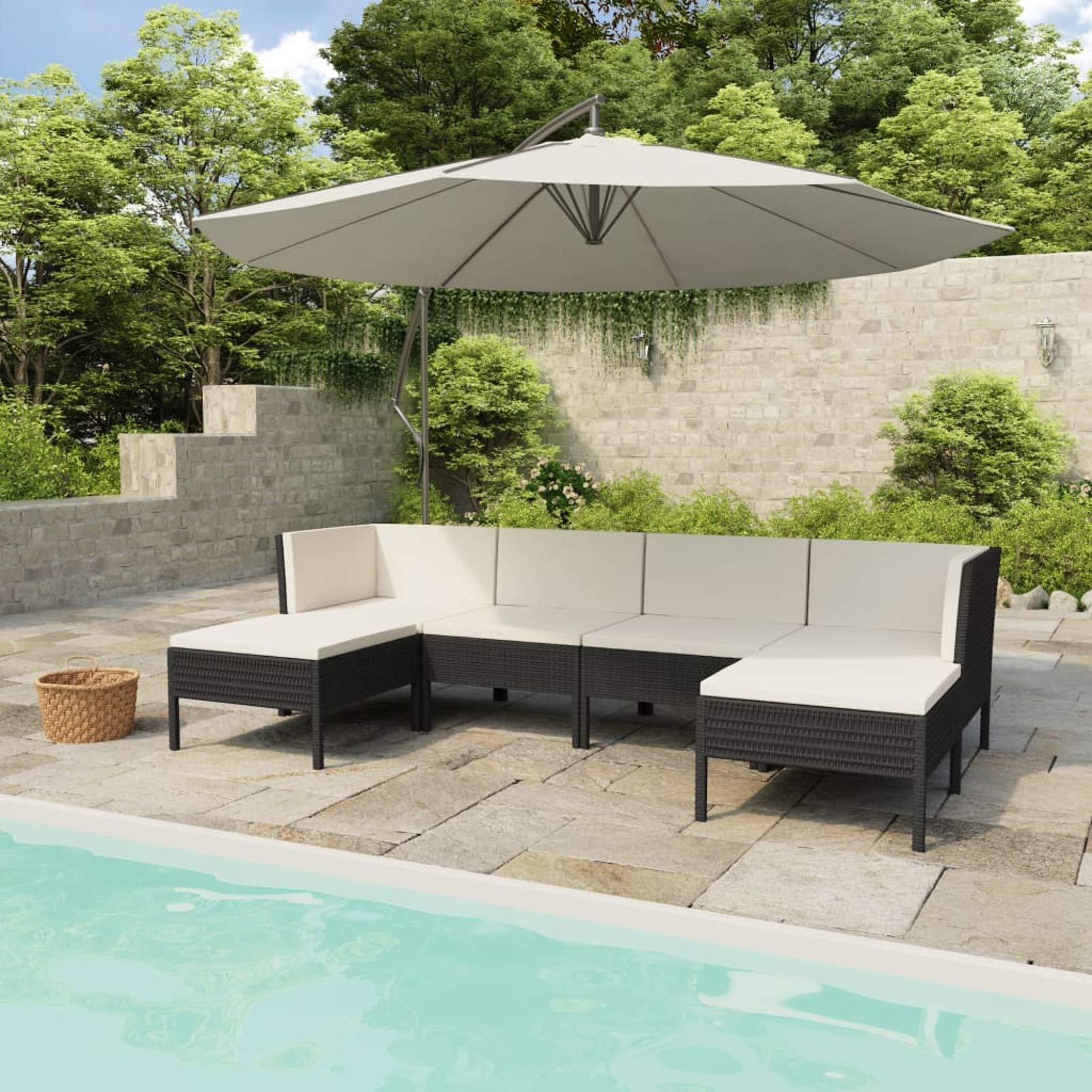6pz Set Divano Giardino per Esterno, Divano da Esterno, Salotto da Giardino, Divano Rattan, Divani da Giardino, Set Salotto da Esterno con Cuscini in Polyrattan Nero