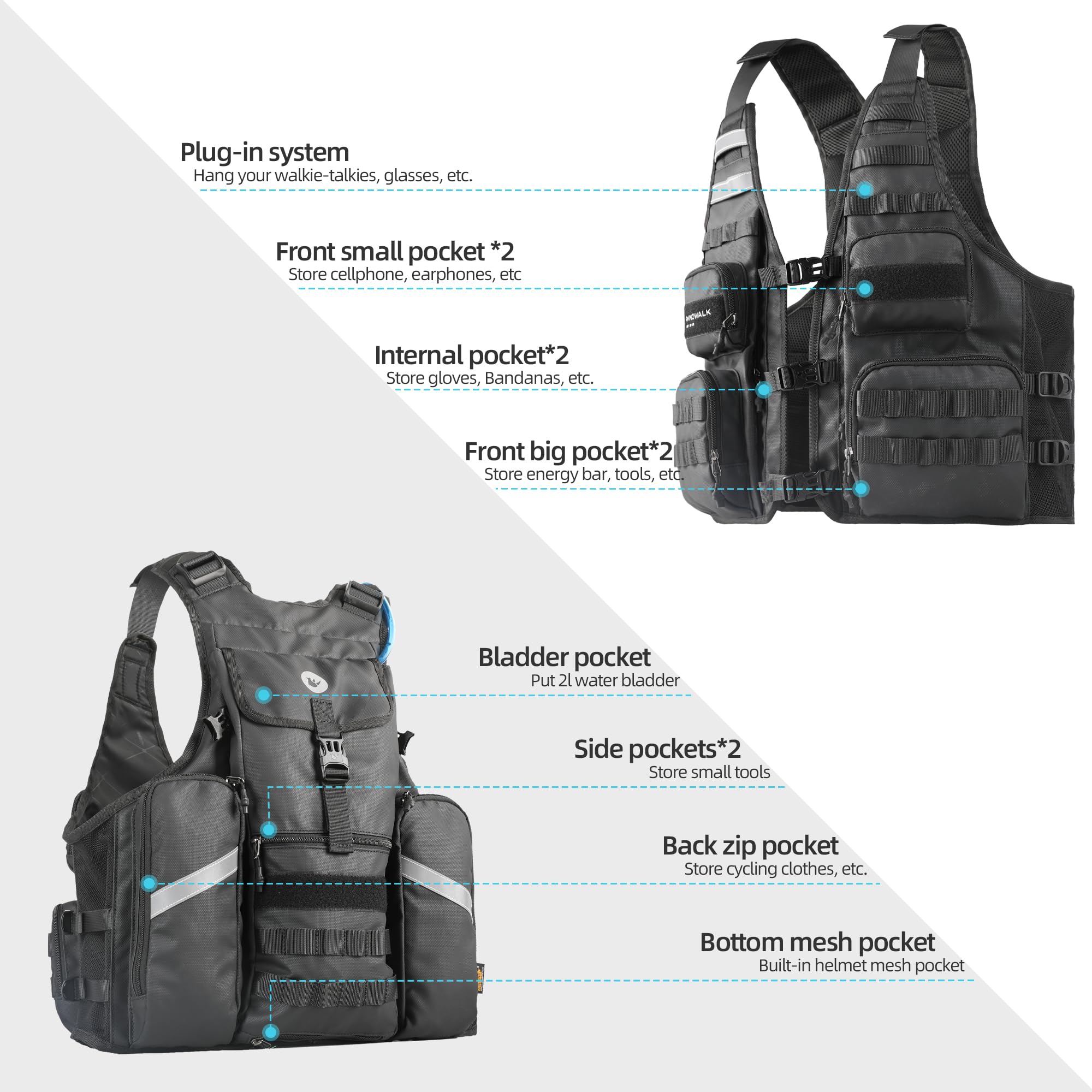 Rhinowalk Chaleco de fotografía de pesca con múltiples bolsillos, chaquetas al aire libre para caza, senderismo, escalada, viajes