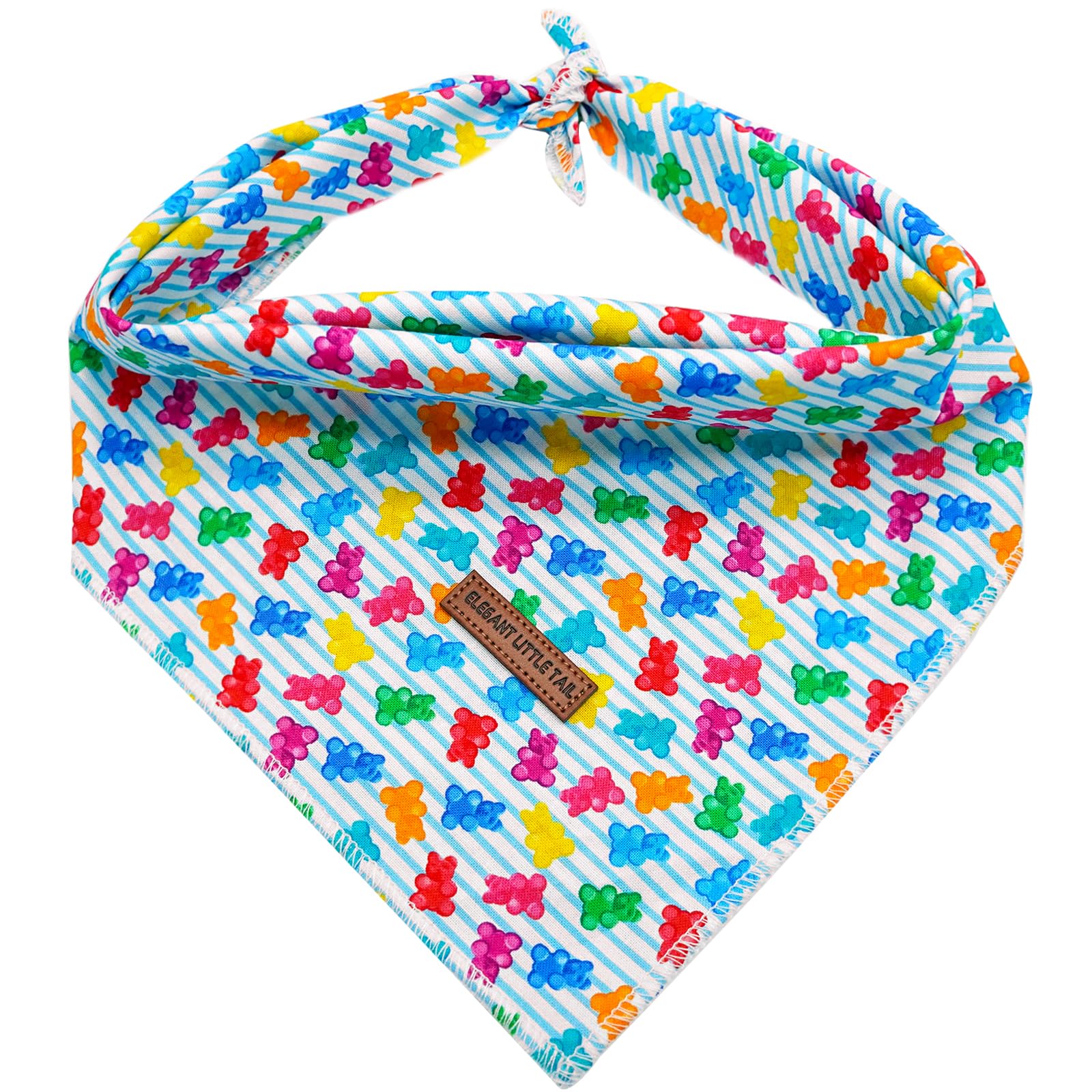 Elegant little tailDog Bandana, Blue Stripe wth Bear Print Pet Birthday Gift Boy Dog Bibs Scarf, Soft Adjustable Square Dog Kerchief for Small Dogs