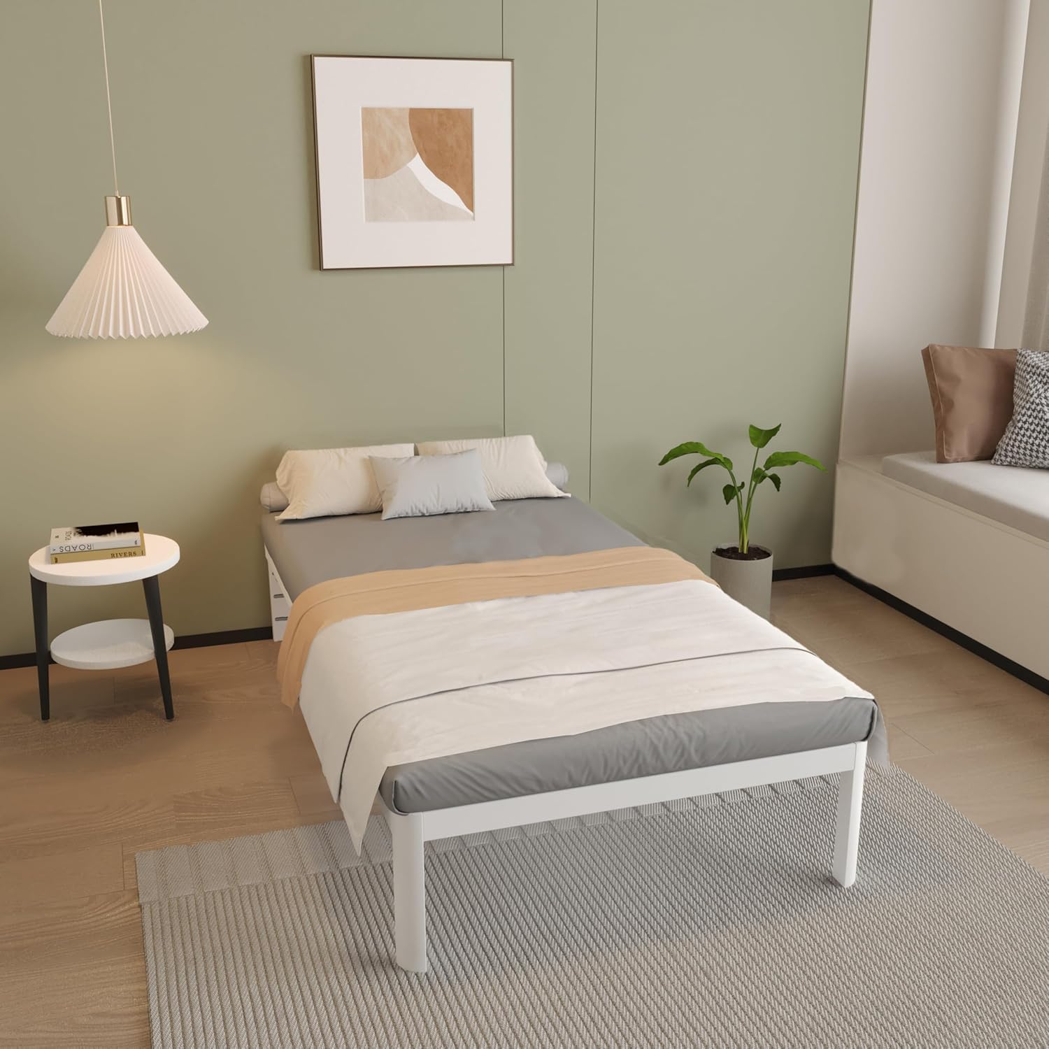 ITIMIDI 14 Inch Twin White Bed Frames, Metal Twin Platform Bed Frame with Round Corner Legs, Heavy Duty Steel Support 3500 LBS, Storage Space, No Box Spring Needed, Noise Free, Easy Assembly Twin 14 Inch