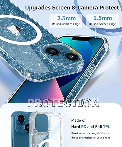 Miniatura 25 de MIODIK Funda compatible con iPhone 13, con protector de pantalla + protector de lente de cámara, funda protectora transparente con purpurina a Negro