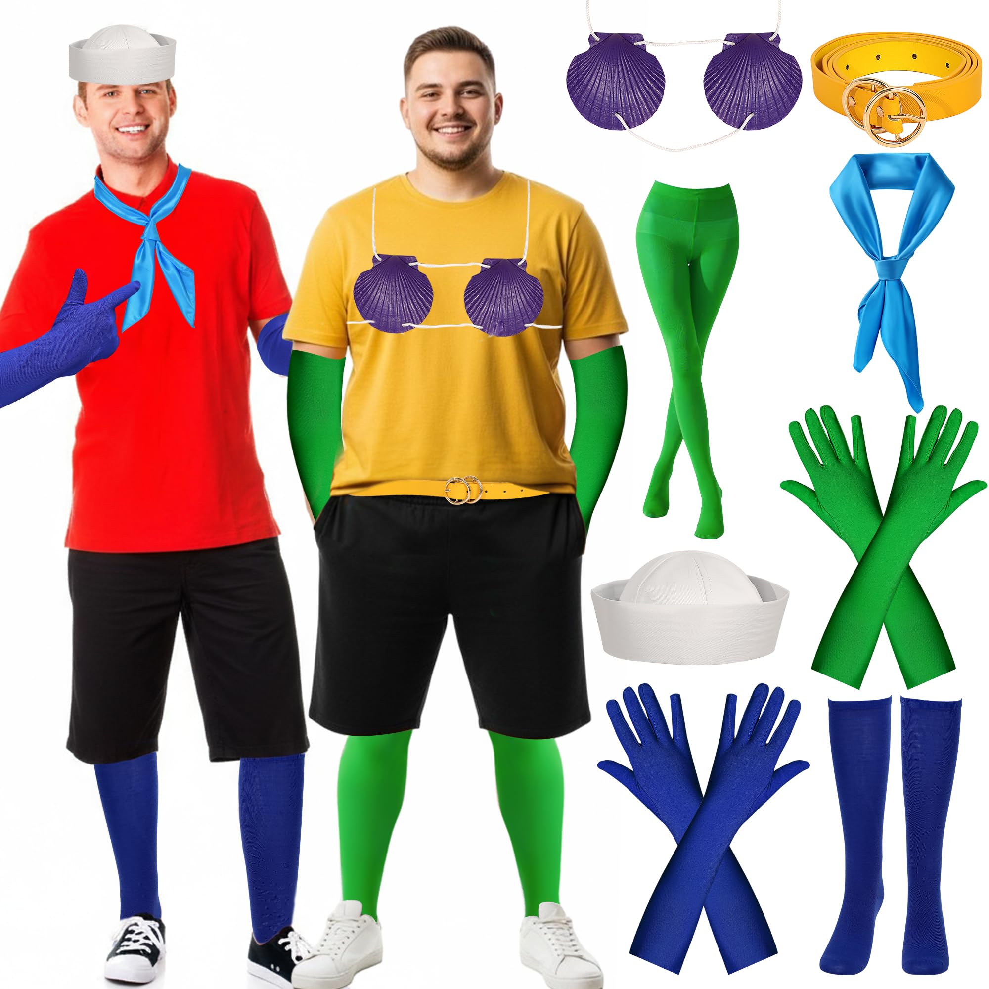 Couples Halloween Costume for Adult 8PCS Funny Couples Costume Accessories with Seashell Bra Hat Gloves and Belts for