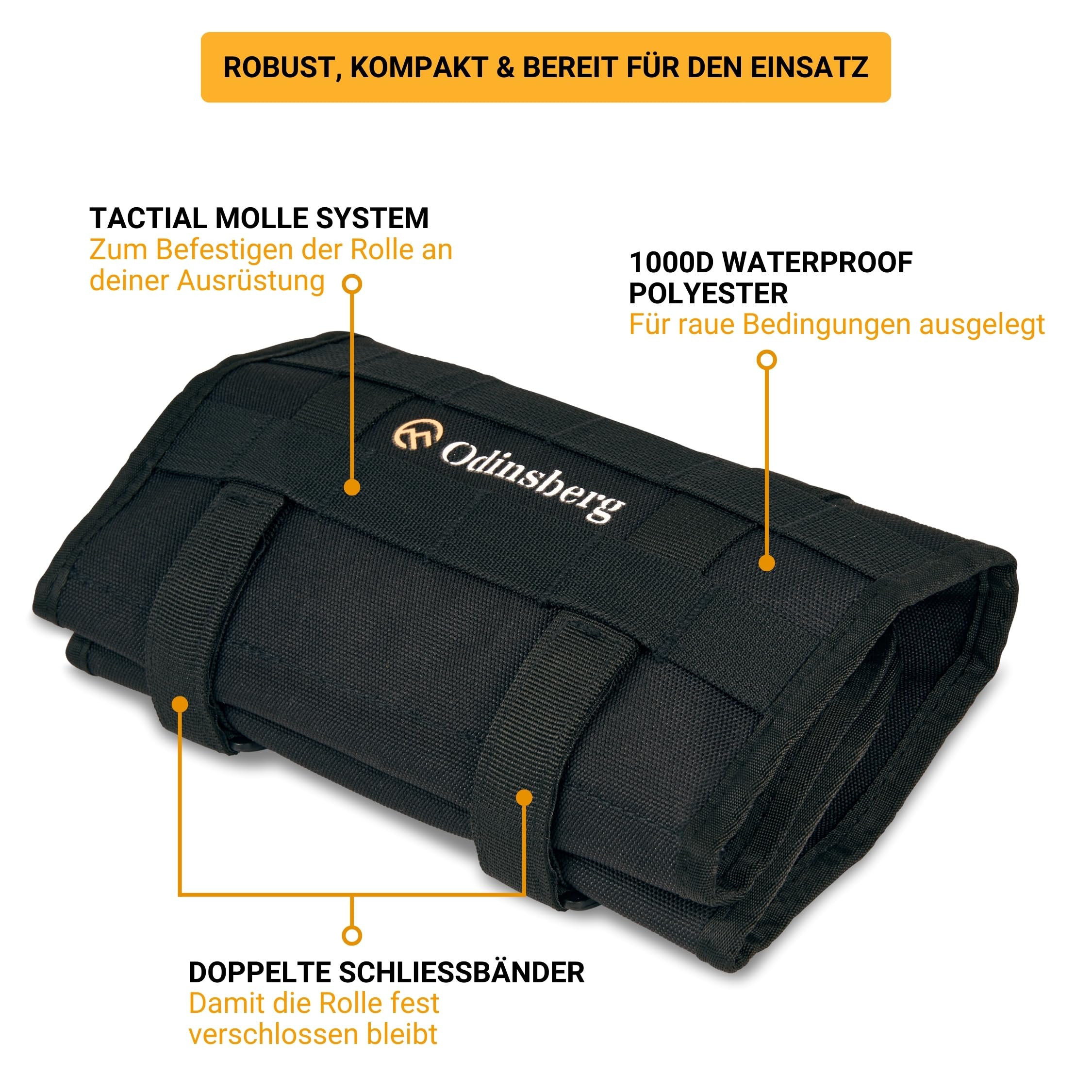 Odinsberg Heavy Duty Tool Roll Werkzeugrolle für Motorrad - Werkzeugtasche ohne Inhalt mit Taktischem MOLLE System, 56 elastische Schleifen und Innentasche, um Ihre Werkzeugmappe zu verwalten