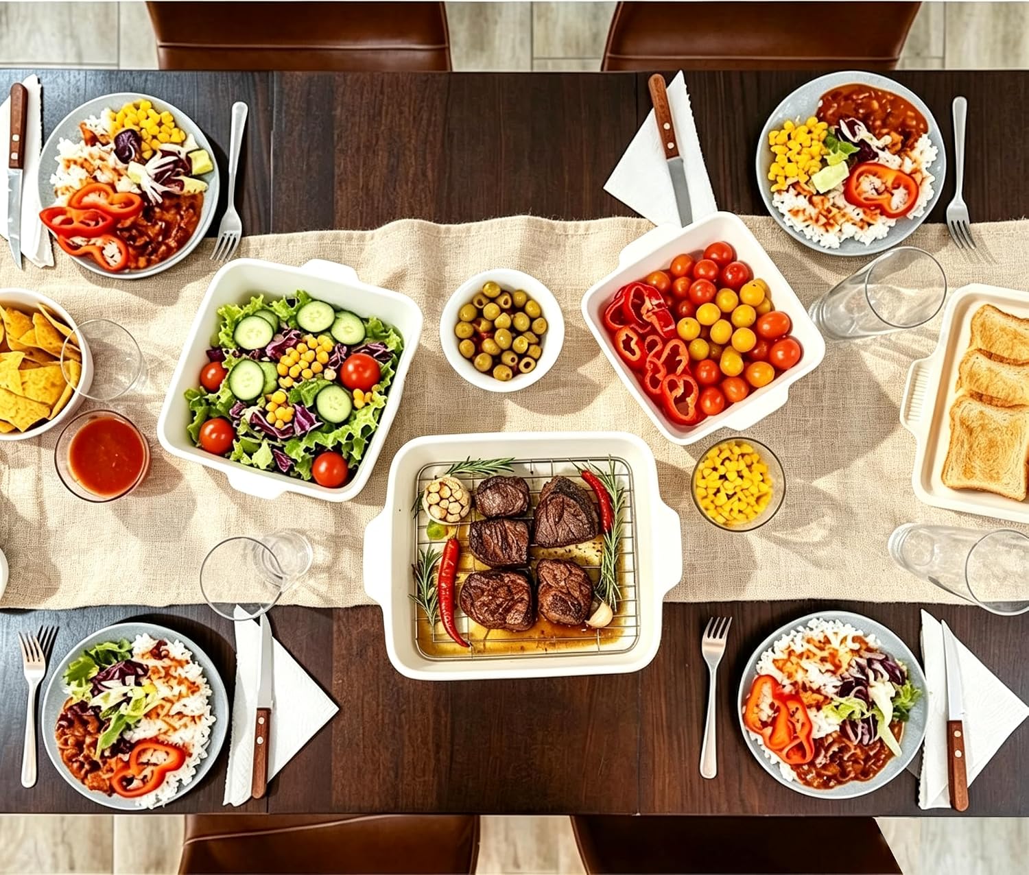 3‑Pcs Baking Dish Set with Lid & Grill Racks, Stackable Bakeware
