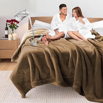 80"x60" Waterproof Couples Bed Blanket Tan/Brown, Reversible, Stain Proof