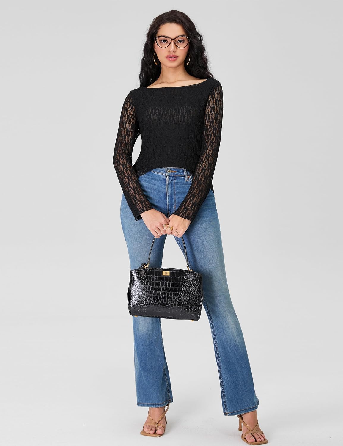 Blooming Jelly Women's Lace Long Sleeve Tops Sheer Mesh Shirt Boat Neck Blouse Sexy Going Out Date Fall Outfits - Image 7