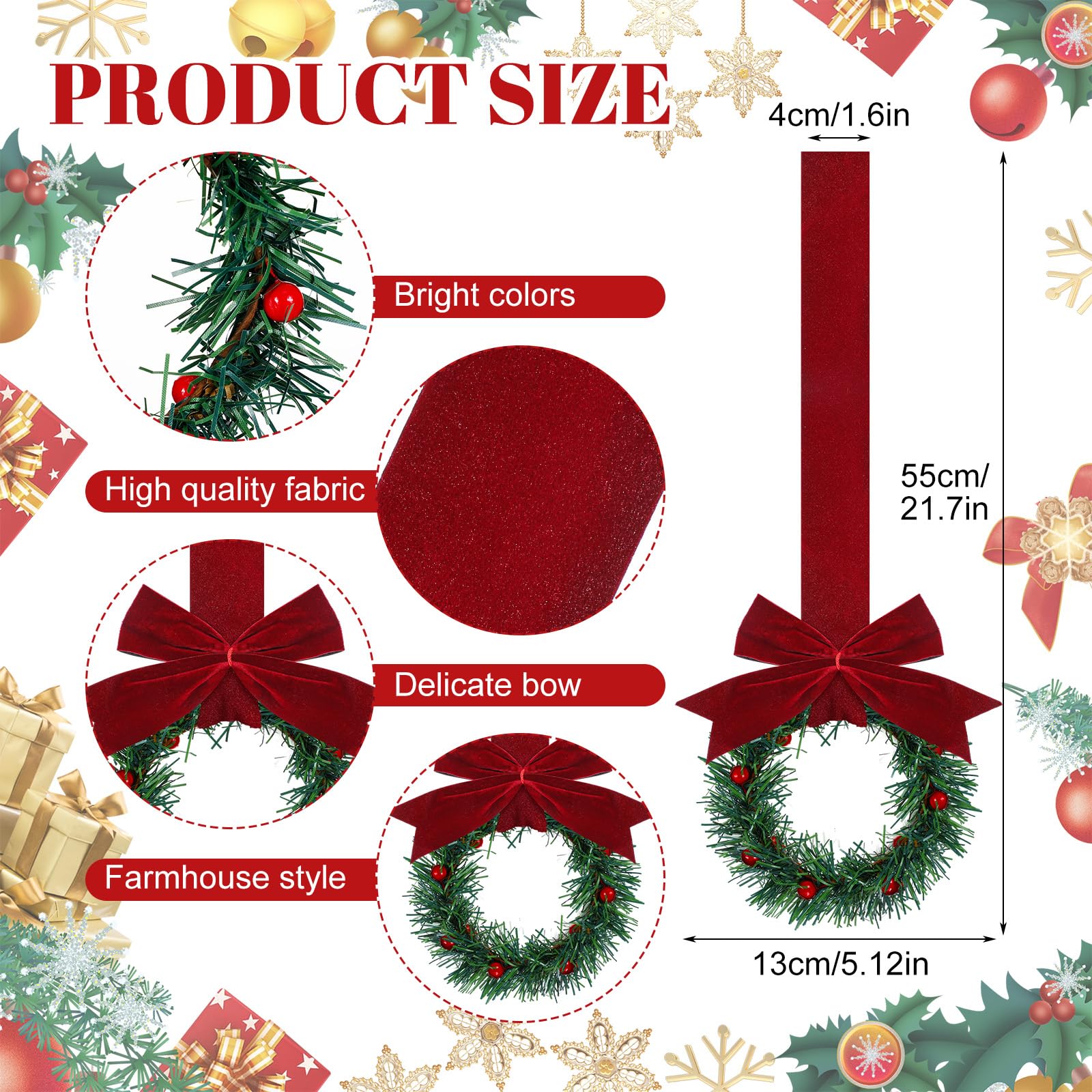 Retrowavy 12 Pcs Christmas Kitchen Cabinet Wreaths with Ribbon 3.94 Inch Mini Christmas Wreath Small Kitchen Xmas Decor for Window Door(Burgundy)