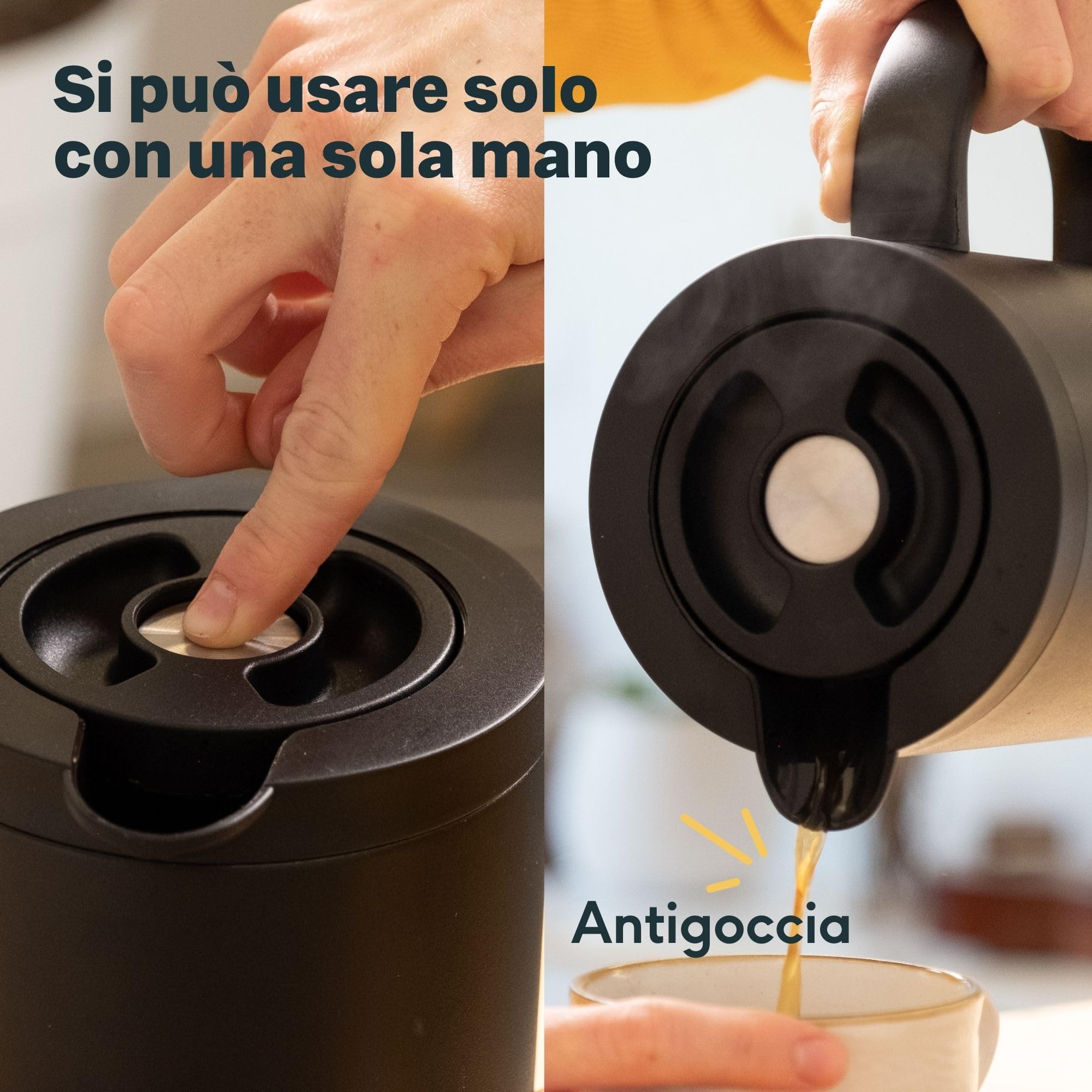 SILBERTHAL Caraffa termica caffe caldo Acciaio inox | Thermos caffè 1 litro | Brocca termica a doppia parete isolata | Caraffa termica nera | Termos per bevande calda