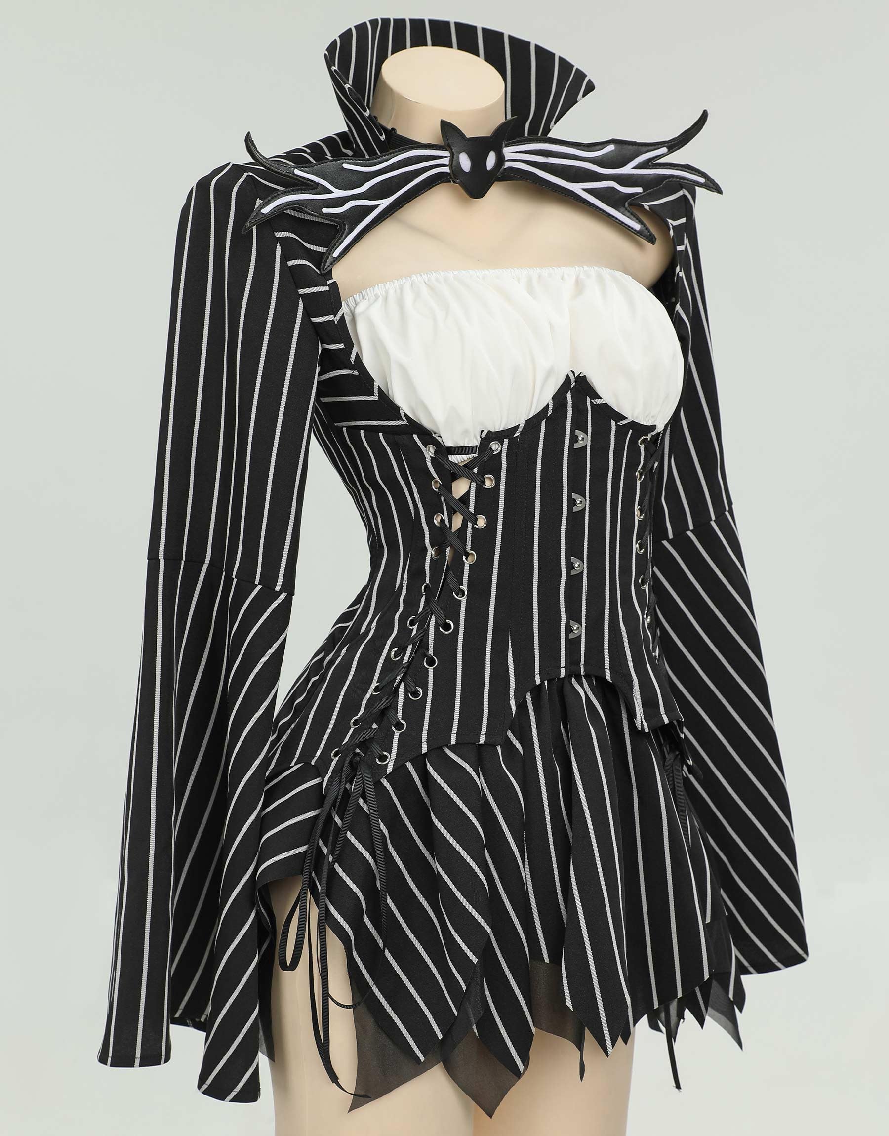 MEOWCOS Halloween Cosplay Costume Gothic Long Sleeve Tube Top with Skirt and Gloves