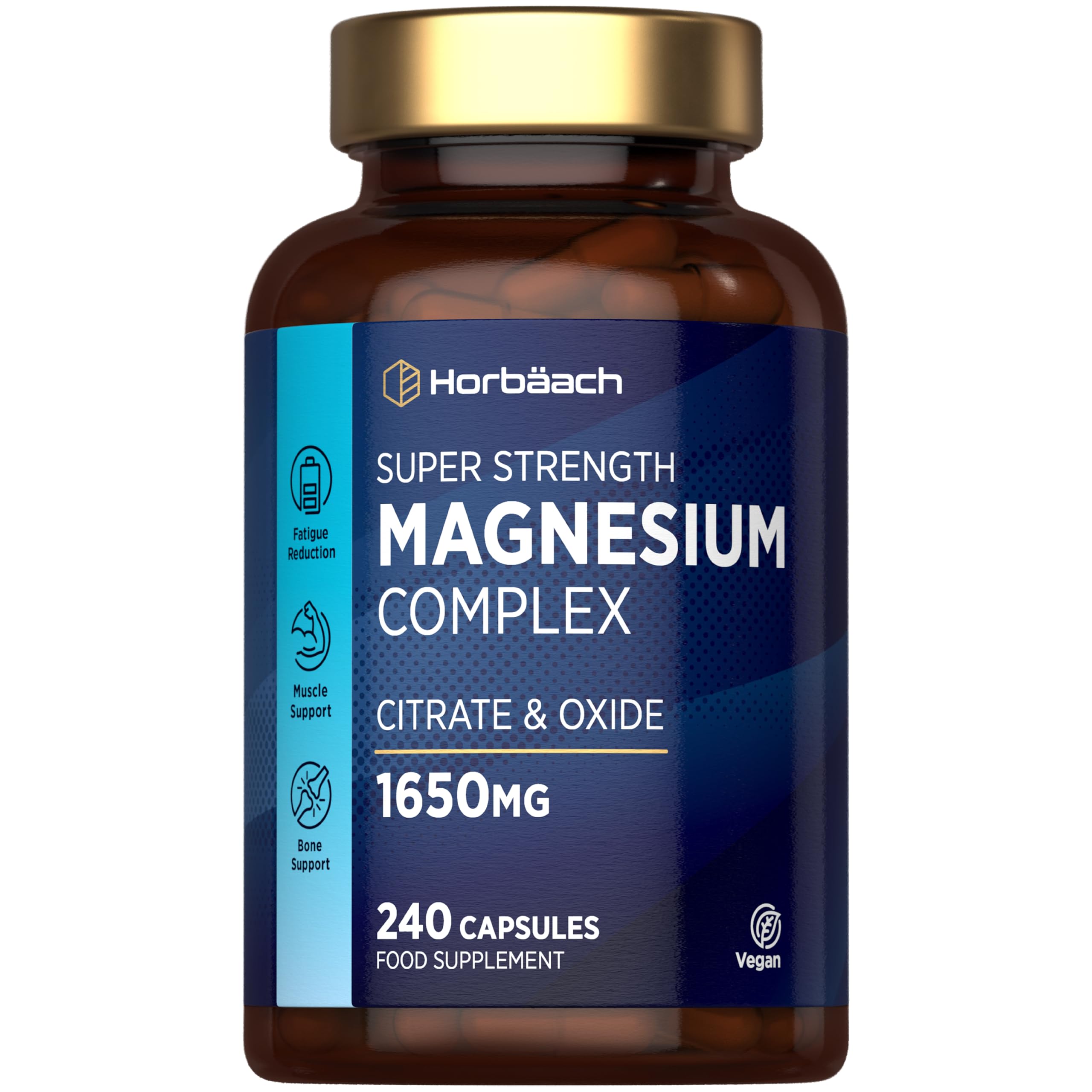 Horbäach Magnesium Supplement 2000mg | High Strength Magnesium Citrate Capsules | 600mg Elemental Magnesium | 100 Vegan Capsules | Supports Muscle and Bone Function | by