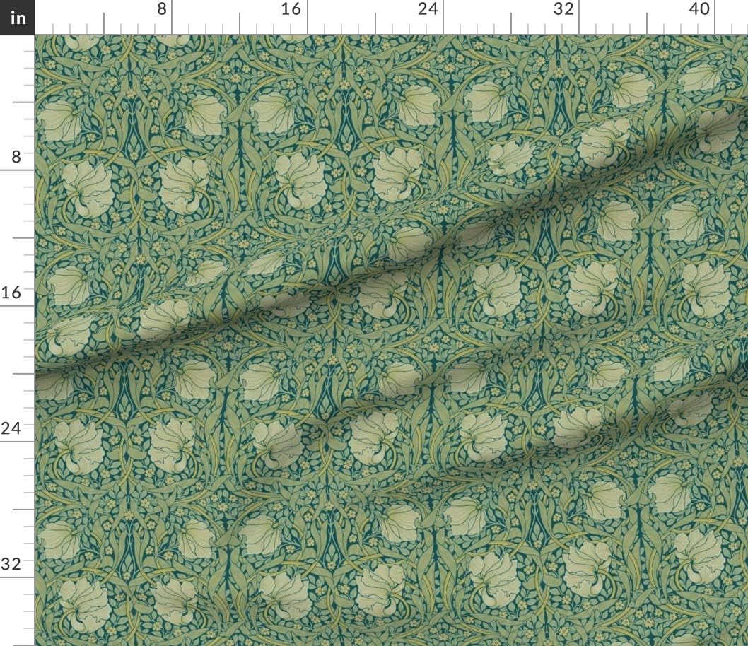 Spoonflower Fabric - Art Nouveau Green Blue Spring Floral Antique Victorian Sage Edwardian Printed on Petal Signature Cotton Fabric by The Yard - Sewing Quilting Apparel Crafts Decor