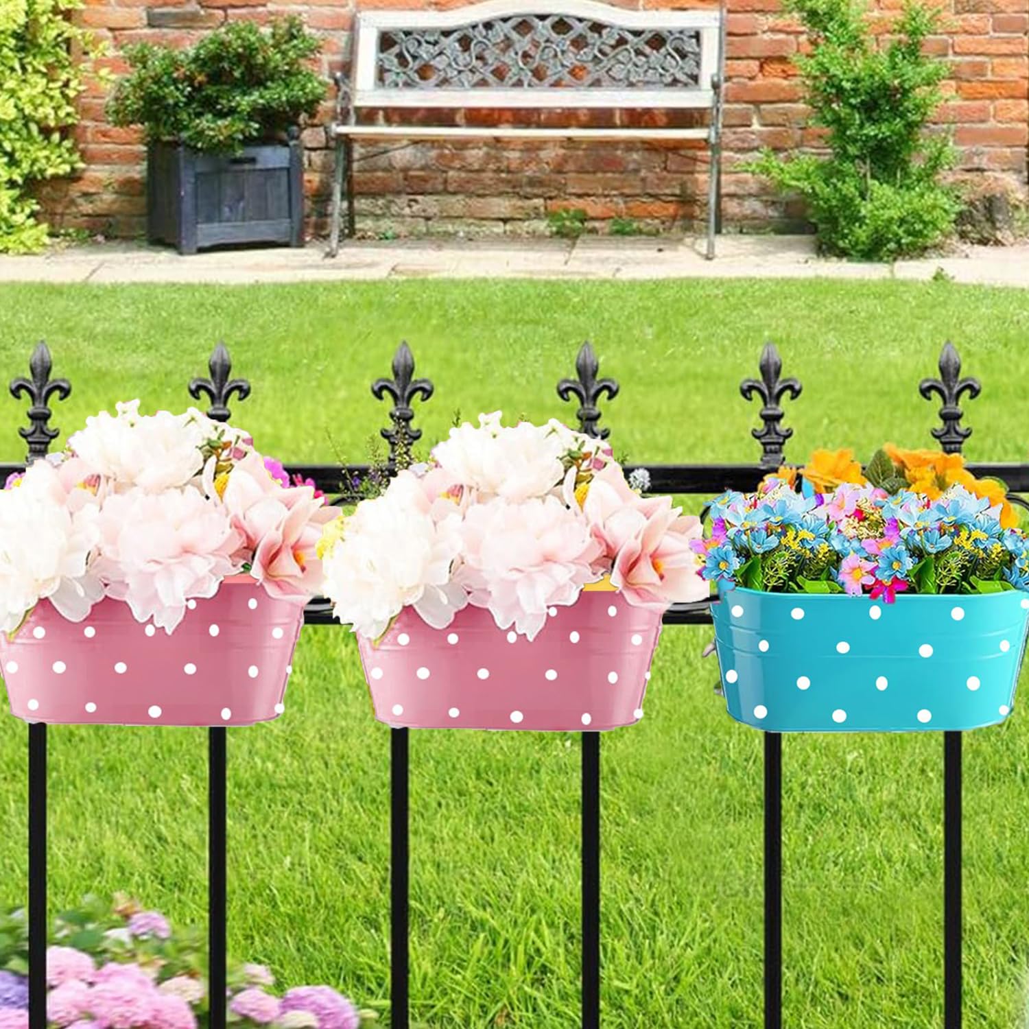 Lot de 4 pots de plantes en métal à suspendre avec trou de drainage, pot de plantes avec crochets doubles amovibles, pot ovale pour balcon de jardin, décoration (Rose)
