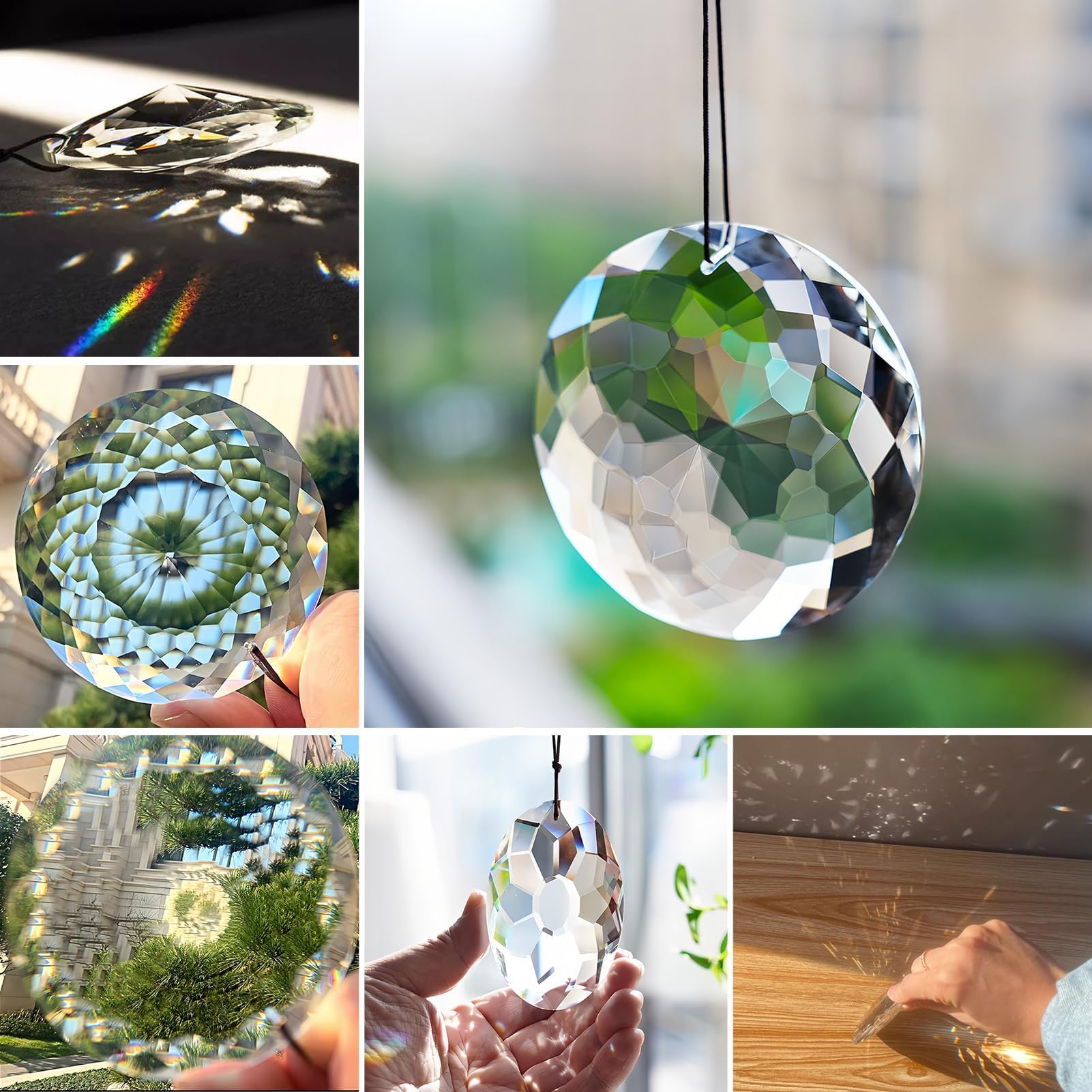 Atrapasueños de cristal Bauhinia facetado, decoración de ventana, gran tamaño, reflejos, arco iris, perfecto para jardín y casa, redondo, 75 mm, cordón incluido