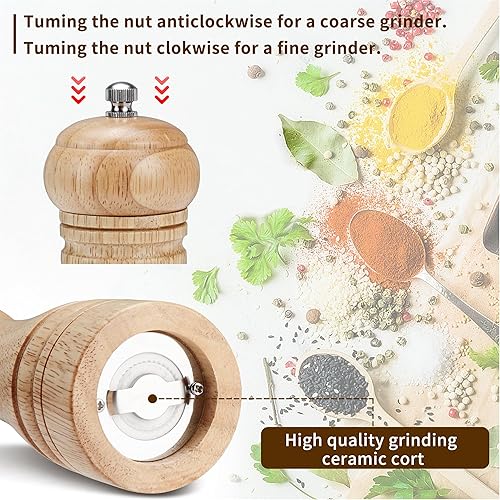 Miniatura 3 de Gulex Molinillo de pimienta de madera, molinillo de pimienta ajustable de 8 pulgadas, mecanismo de molienda de cerámica, sal molinillo recargable (1