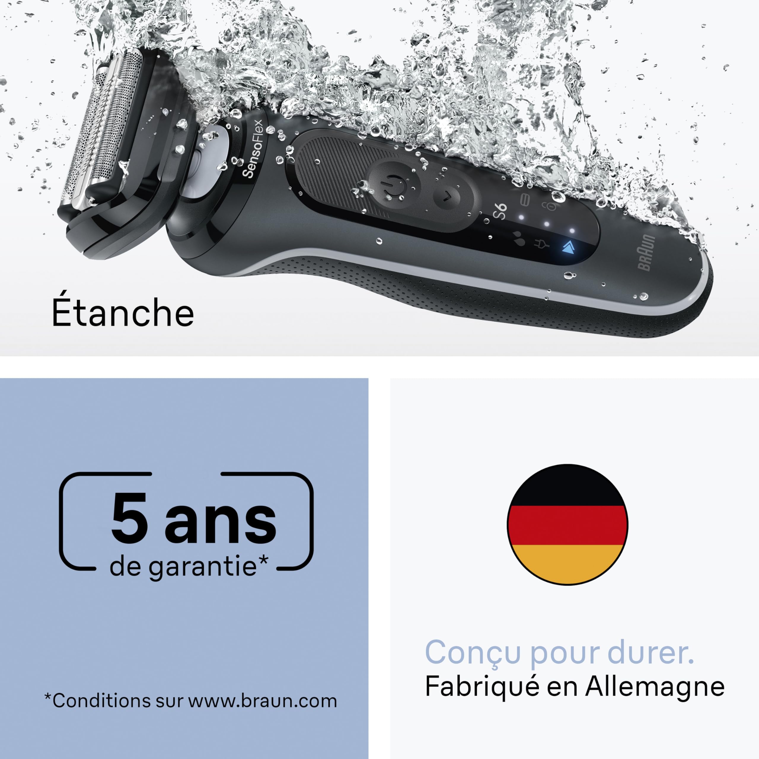 Braun Rasoir Electrique Homme Serie 6 62-G1200SI Gris | Etanche, Batterie Rechargeable, 2 Modes de Rasage, Lames Flexibles, sans Fil, avec Tondeuse de Précision, Emballage en Carton