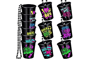 12 Pack 80's Party Favor Shot Glass Necklaces: Neon Party Decorations