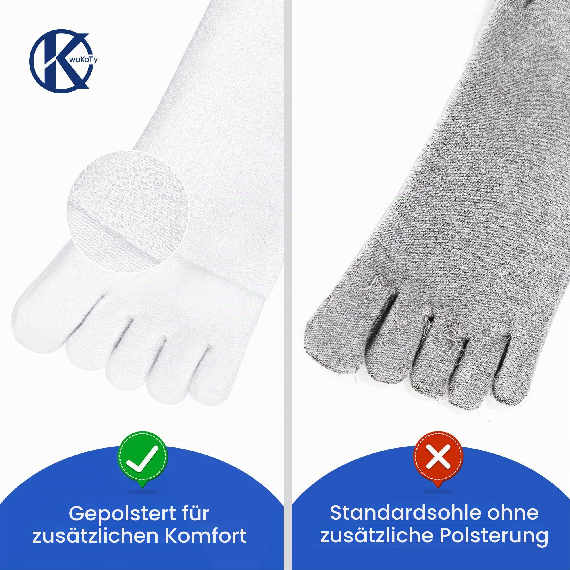 COOLMAX Lauf-Zehensocken, gepolstert, Sport-Knöchelsocken, Unisex
