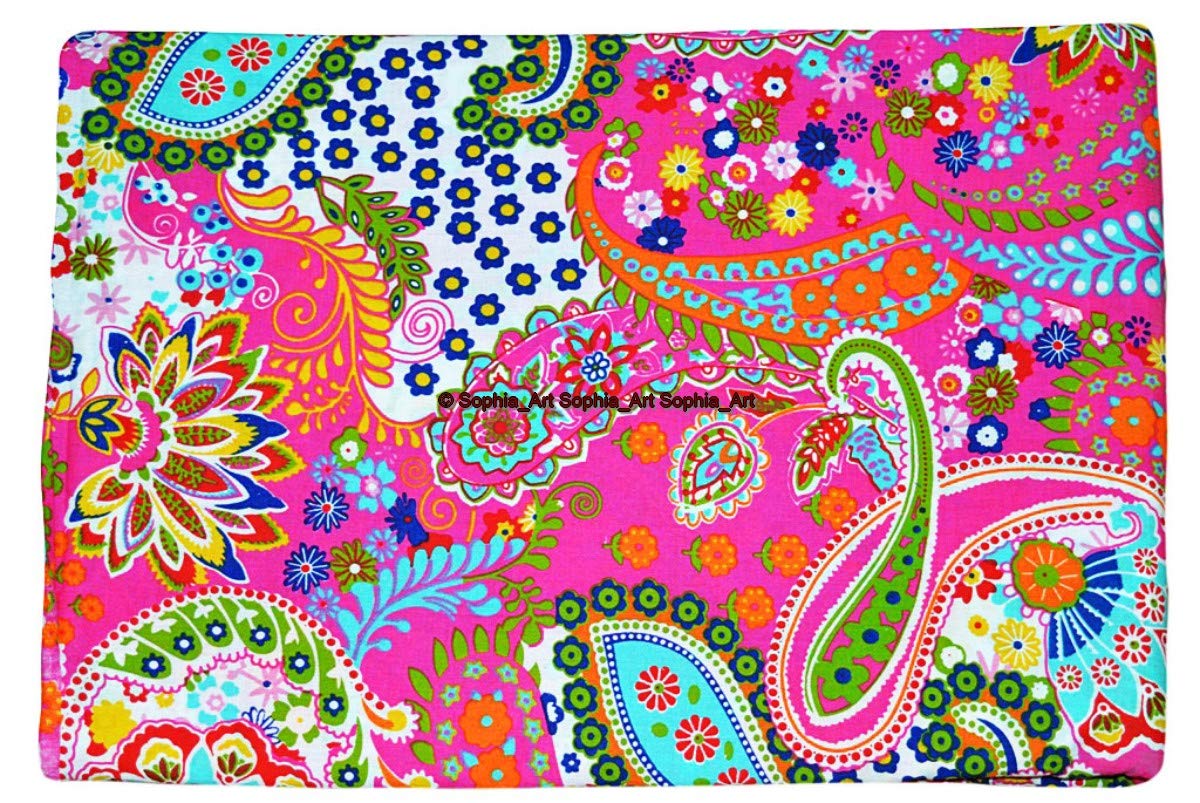 Tissu Coton Imprimé à la Main Style Indien Jaipur Tropical Floral Ethnique Sanganer Kurti Paisley, Coton, Motif cachemire rose., 5 Yards