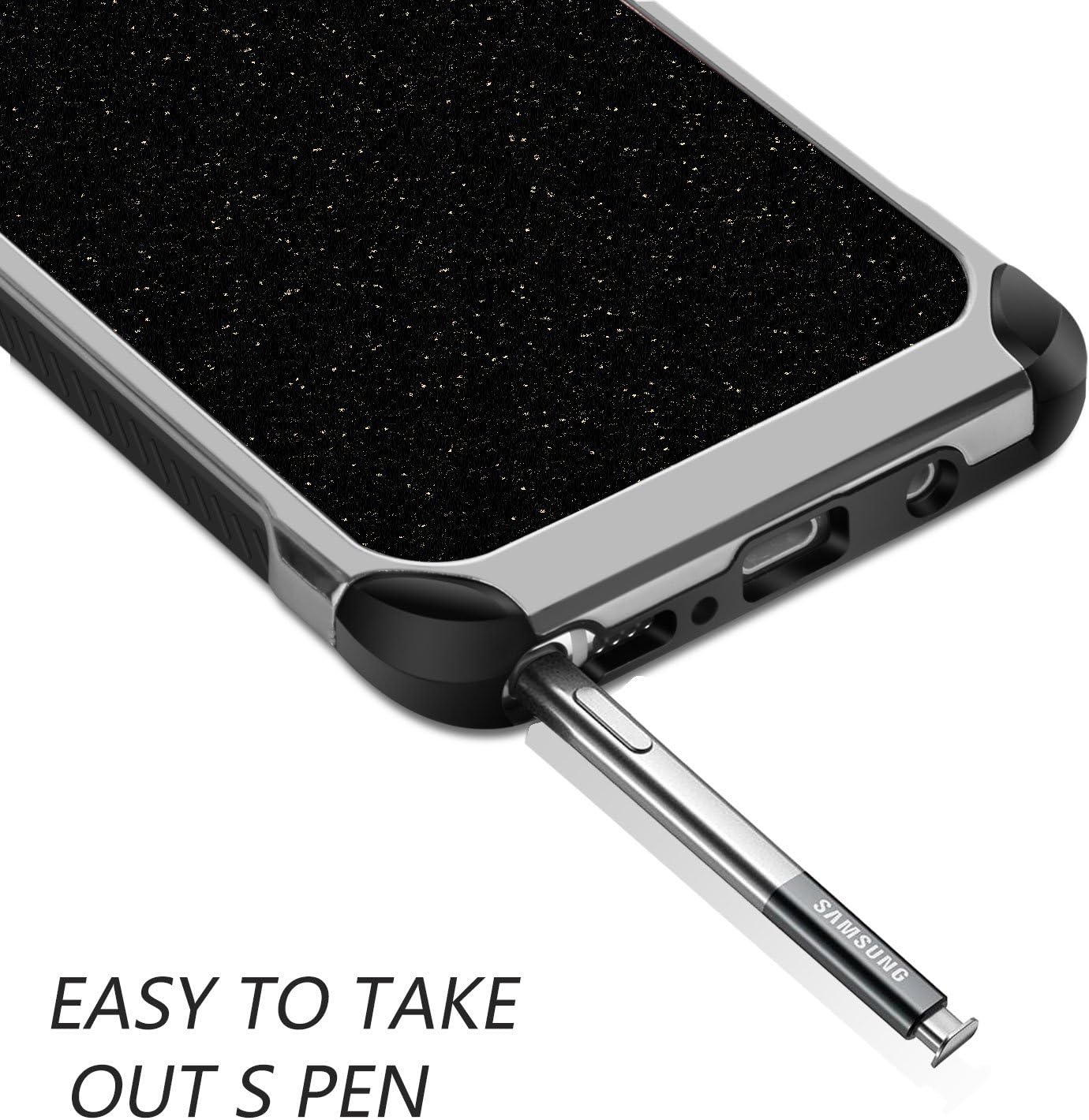 BENTOBEN Note8 Case, Galaxy Note 8 Case, 2 in 1 Glitter Sparkle Bling Hybrid Hard Covers with Shiny Faux Leather Chrome Shockproof Bumper Protective Case for Samsung Galaxy Note 8 (6.3 inch) Black