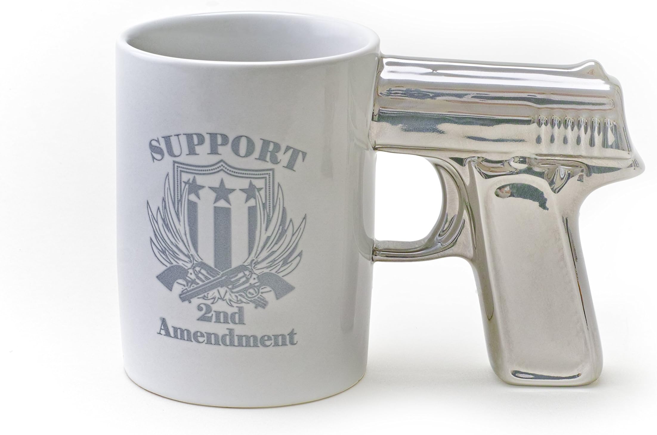 Best Quality Second Amendment Support Silver White Mug – Porcelain Mug With Gun Handle