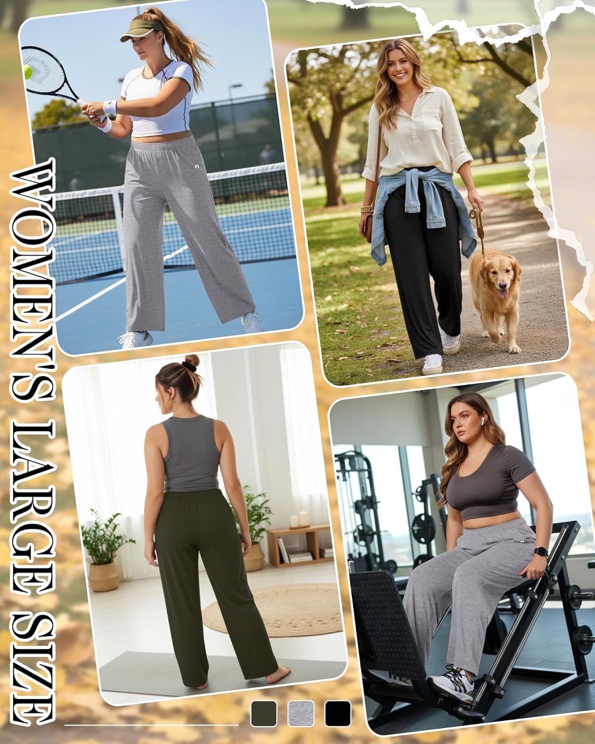 Neer 3 Packs Women's Plus Size Wide Leg Sweatpants High Waist Elastic Waistband Lounge Pants with Pockets - Image 2