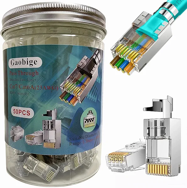 Gaobige 50-Pack Cat7 Cat6A RJ45 Pass Through Connectors Shielded (Cat7 Cat6A Ends/ RJ45 Modular Plugs) 50PCS Strain Relief Boots