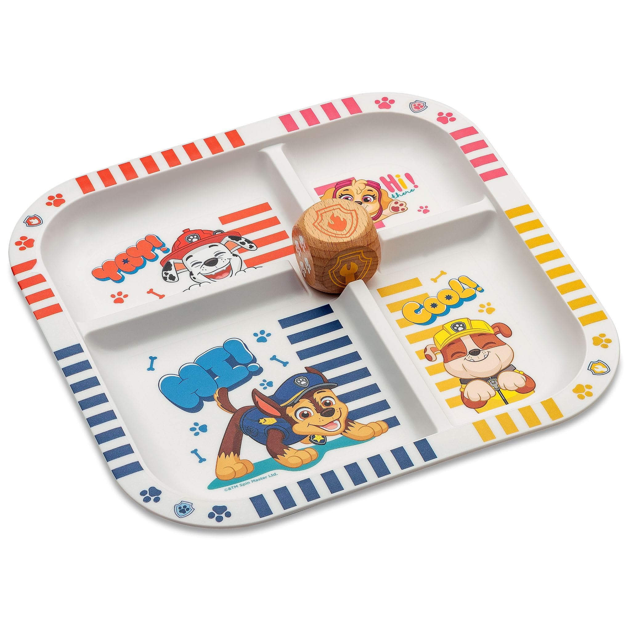 Koziol Easy Eater PAW Patrol Esslernteller mit Würfel | ab 6 Monate | spielerisch Essenlernen | mit Fachunterteilung, bruchfest, lebensmittelecht, spülmaschinengeeignet (Esslernteller + Würfel)
