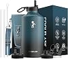 Coolflask 3.8 L Water Bottle Insulated with Straw & 3 Lids, Gallon Water Jug Large Stainless Steel Metal Vacuum Wide Mouth for Sports, Gym, Office, Non-BPA Keep Cold 48H Hot 24H, Indigo Black