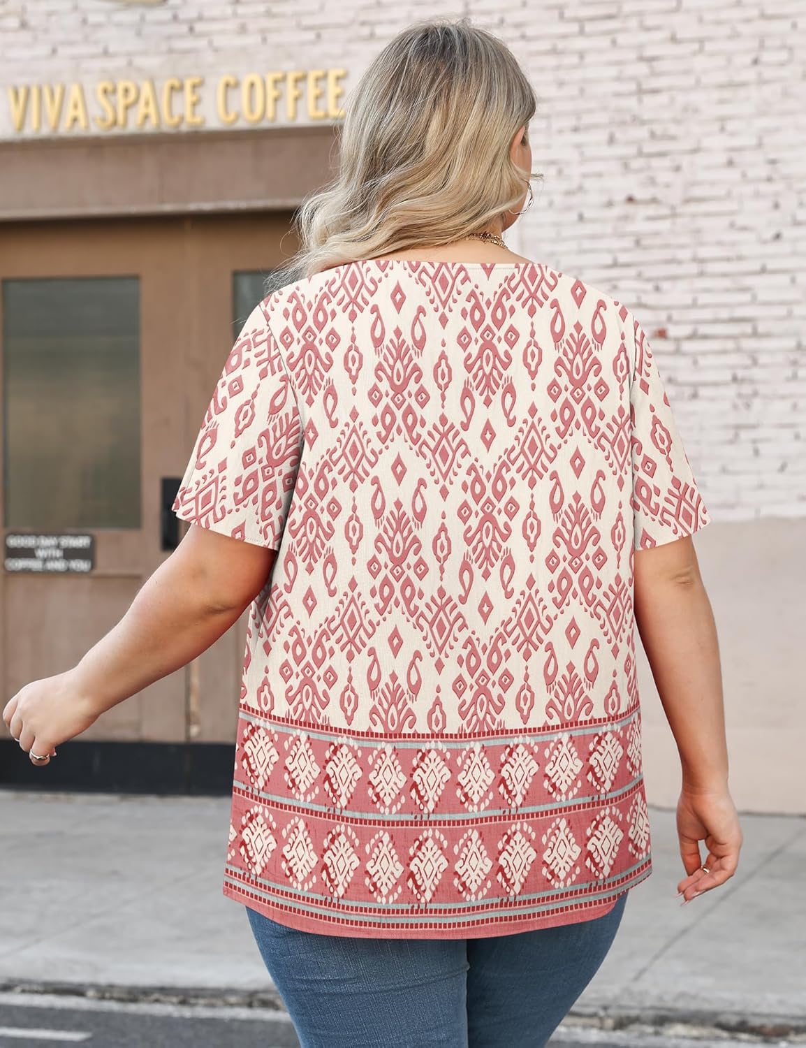 Micoson Womens Plus Size Tops Short Sleeve Dressy Chiffon Blouses Crewneck Shirts Loose Flowy Pleated Tunic - Image 6