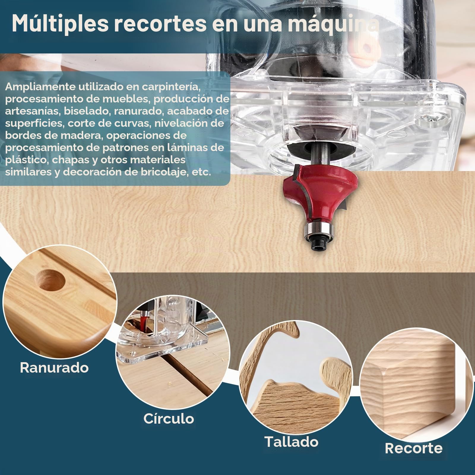 Fresadora de Madera 1000 W, 6 Velocidades Variables, Fresadora Multifunción con Juego de Brocas 16 Piezas y Bolsa de Herramientas, Diámetro de Pinza de 6,35 y 8 mm