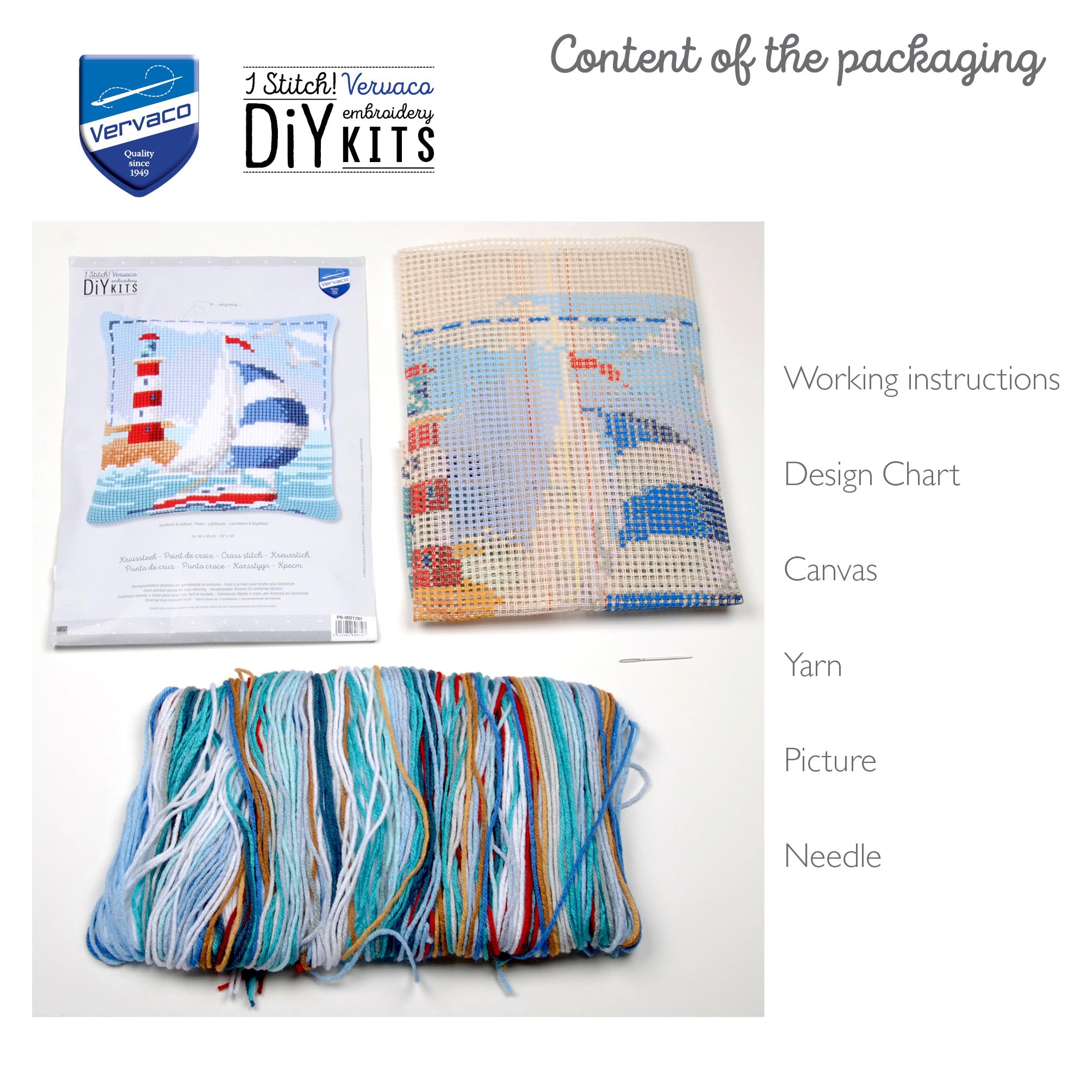 VERVACO Kit Cuscino Punto Croce Faro Set Ricamo Principianti Cuscini Gobelin Decorativi ca. 40 x 40 cm Accessori per Lavoretti Creativi DIY Casa Decor Hobby Adulti Cross Stitch