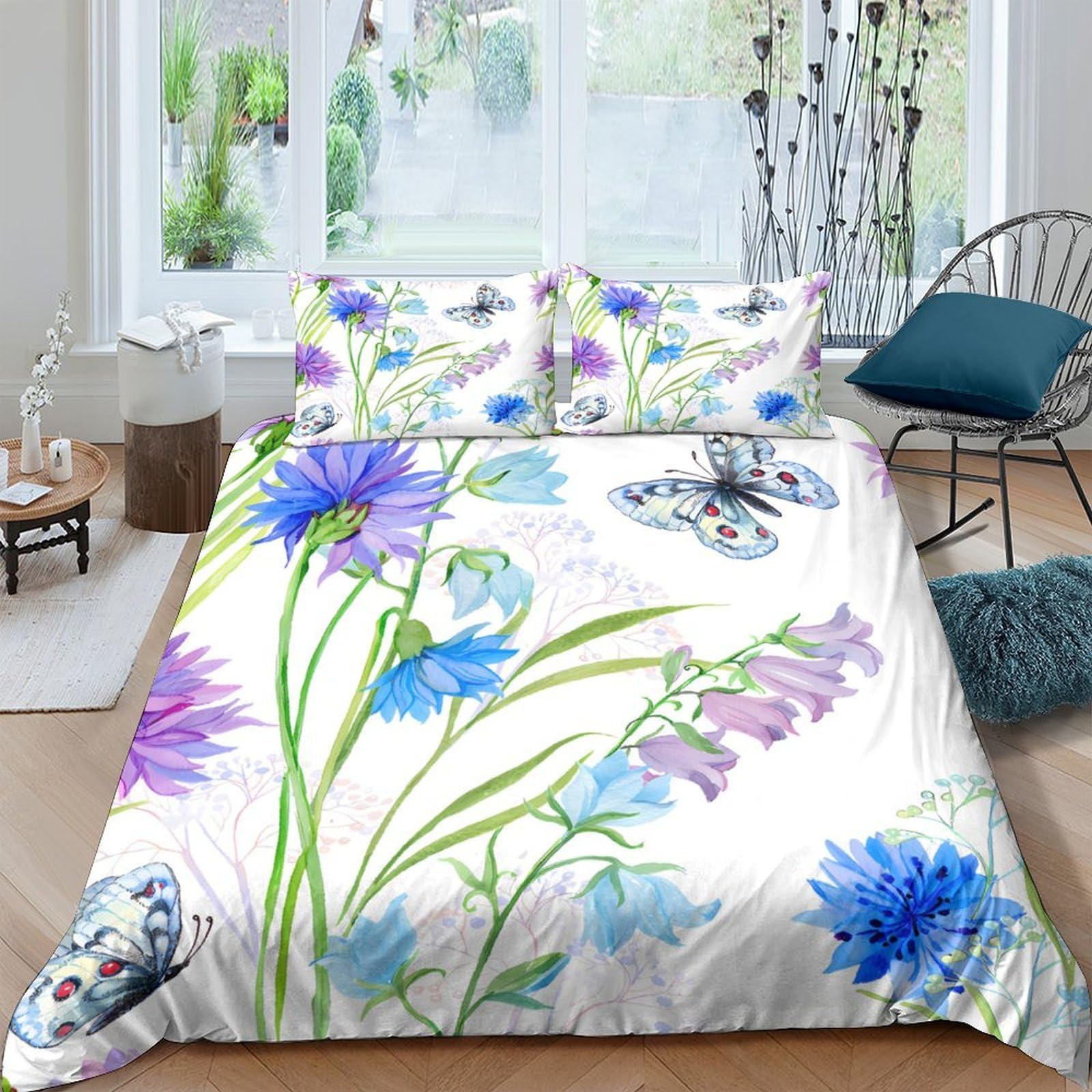 Ctjqhvkz Style-4 3D Printed Watercolor Wildflower Fitted Sheet Microfiber Soft Breathable Butterfly Bed Cover For Bedroom Dorm Mattress Protection Decor Single（135X200cm）