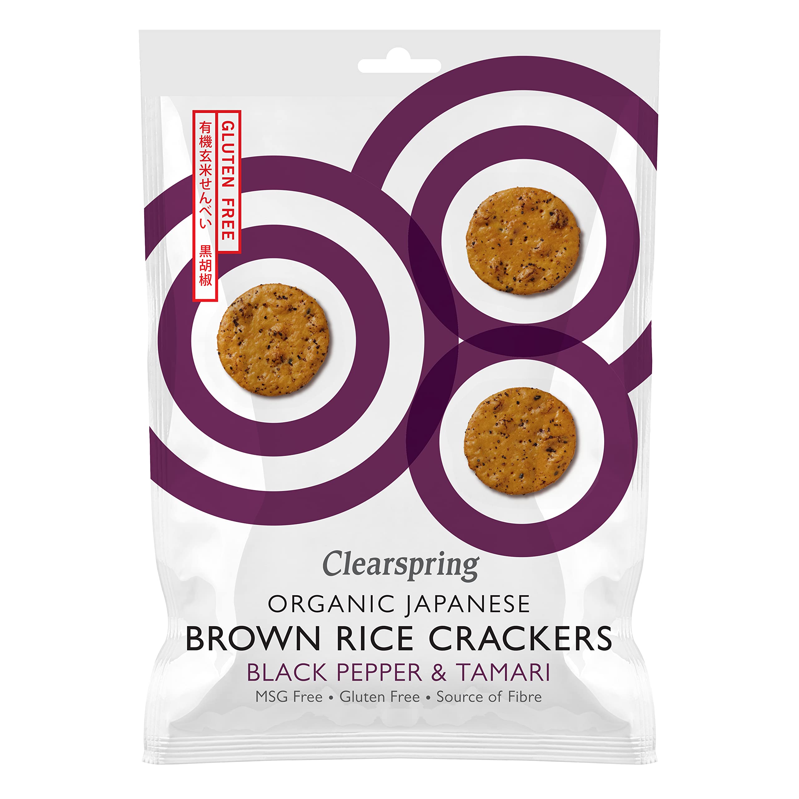 Clearspring Organic Japanese Brown Rice Crackers | Black Pepper & Tamari | 40g | Gluten Free | High in Fibre | Vegan | MSG Free