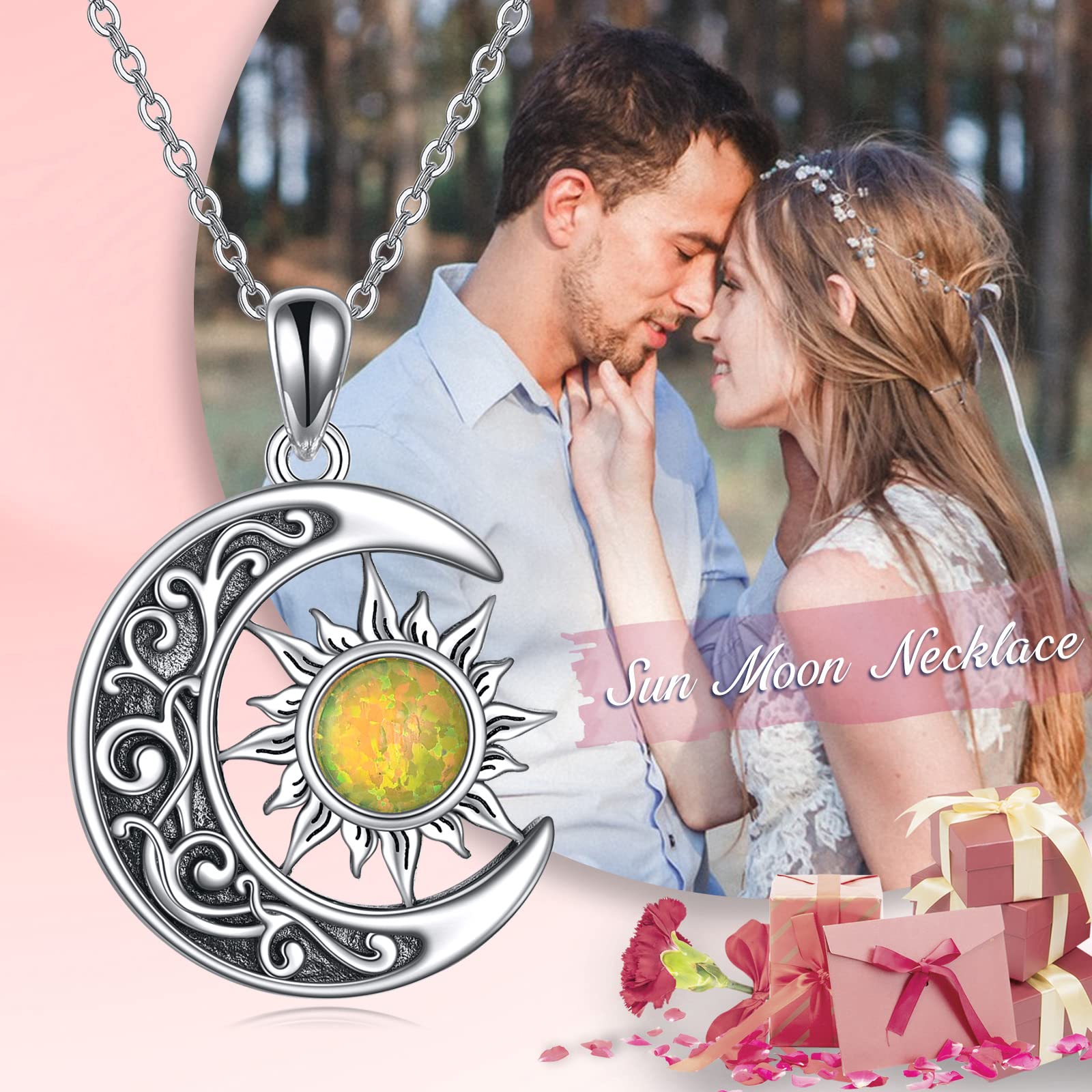 VONALA Collana con sole e luna, in argento Sterling placcato oro, con luna e stella, gioiello regalo per donne, ragazze e adolescenti