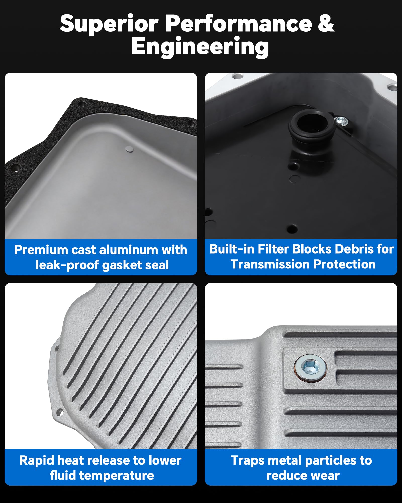 Bandeja de transmisión de aluminio mejorada 265-850 con junta de tapón de