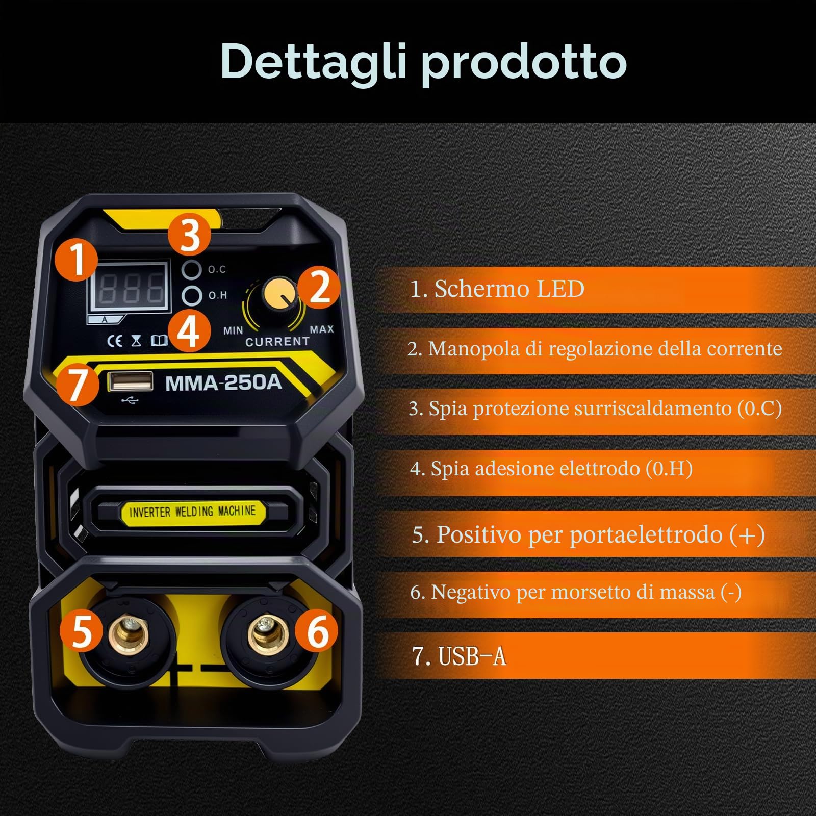 Saldatrice elettrodo 250 A, 220 V, saldatrice IGBT DC con indicatore LED, dispositivo di saldatura inverter, anti-stick, funzione MMA/E (ARC), saldatrice per uso domestico, effetto rafia