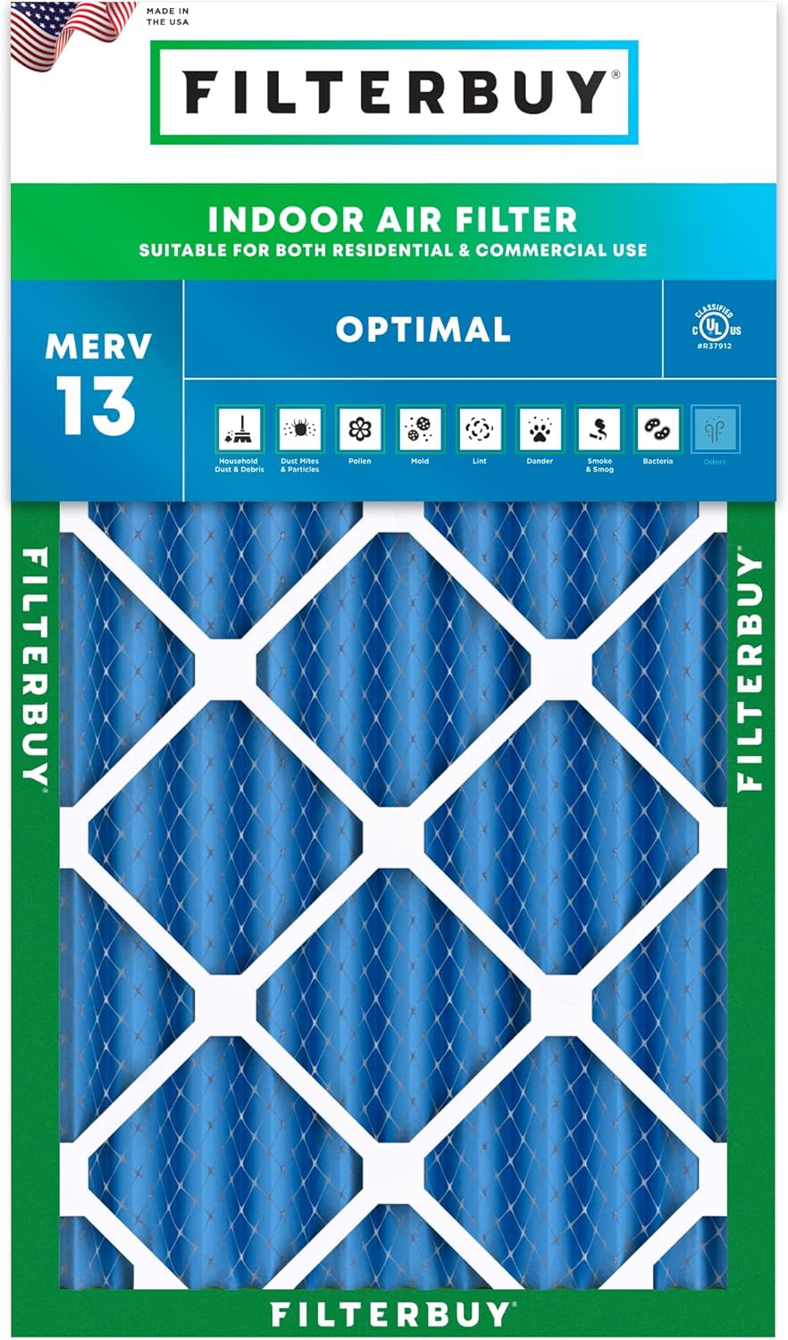 Filterbuy 16x25x4 Air Filter MERV 13 Optimal Smoke & Allergy Defense (1-Pack), Electrostatic Pleated HVAC AC Furnace Filters Replacement (Actual Size: 15.50 x 24.50 x 3.63)
