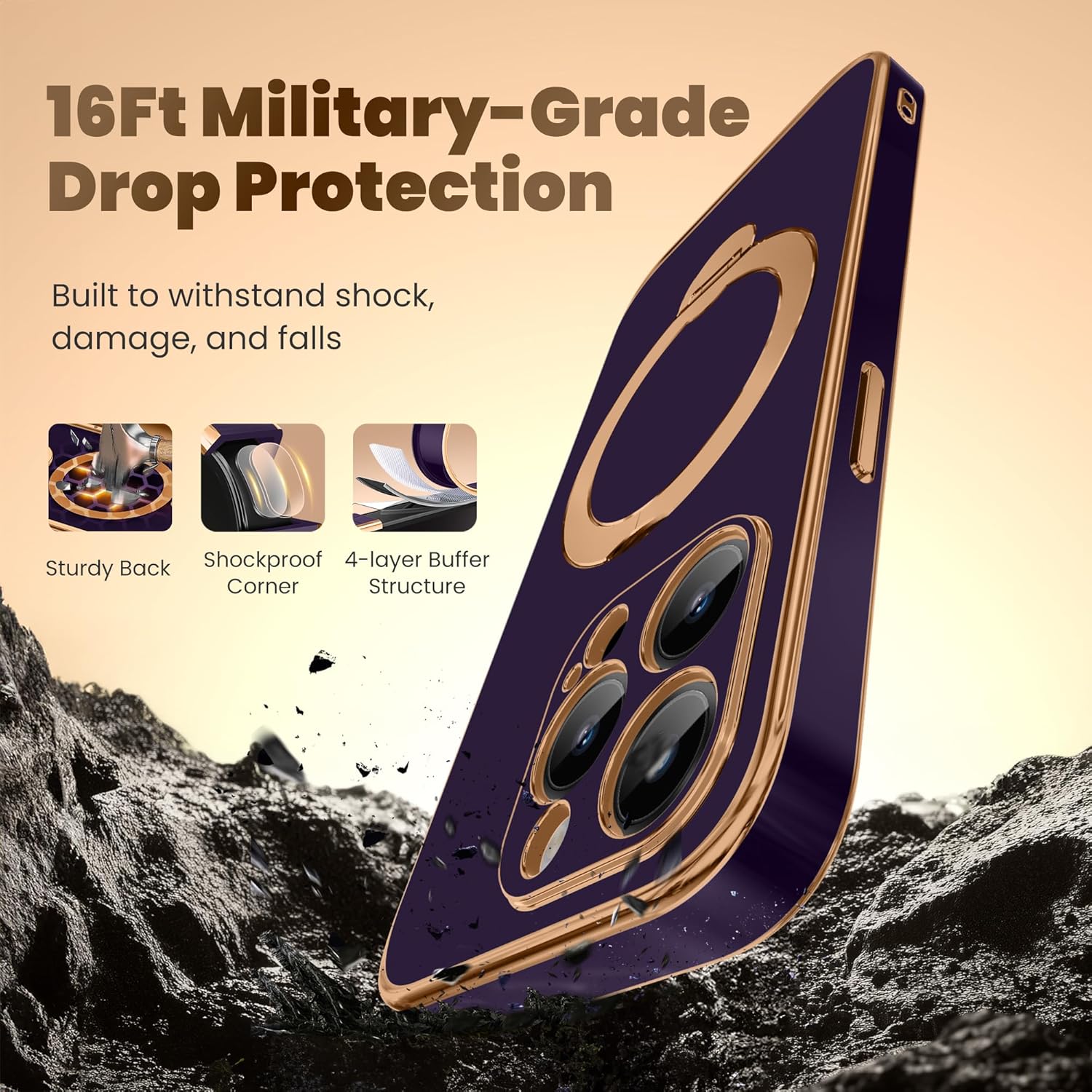 GolbinBox for iPhone 15 Pro Max Case with 360° Spin Magnetic Stand,[Compatible with Magsafe] [Military Protection][Built-in Ring Holder] Shockproof Phone Case for 15 Pro Max, Purple - Image 6