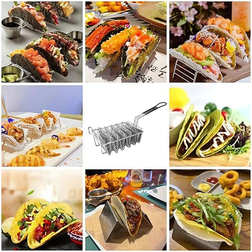 Miniatura 6 de Cesta para freidora de tacos, freidora de tacos, 6 conchas con mango desmontable, fabricante de conchas de tacos para hornear freidora de aire,