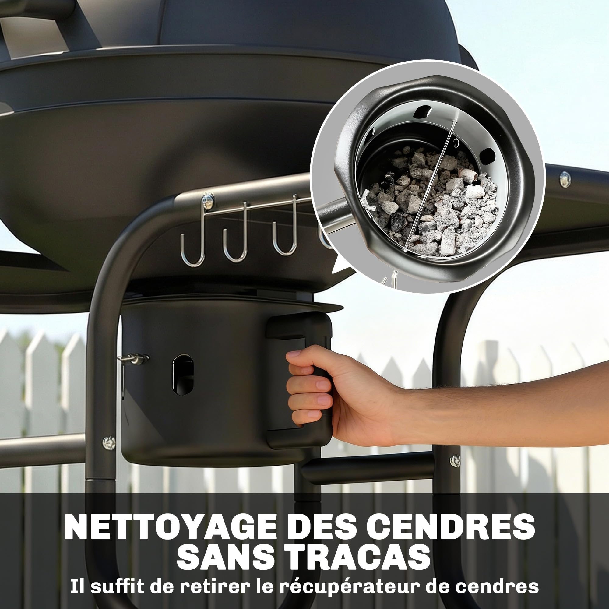Outsunny Barbecue à charbon Rond avec couvercle Thermomètre Roues Noir | Barbecue Rond Extérieur, Tables Latérales, Étagère Inférieure, Jardin, Terrasse, Charbon De Bois