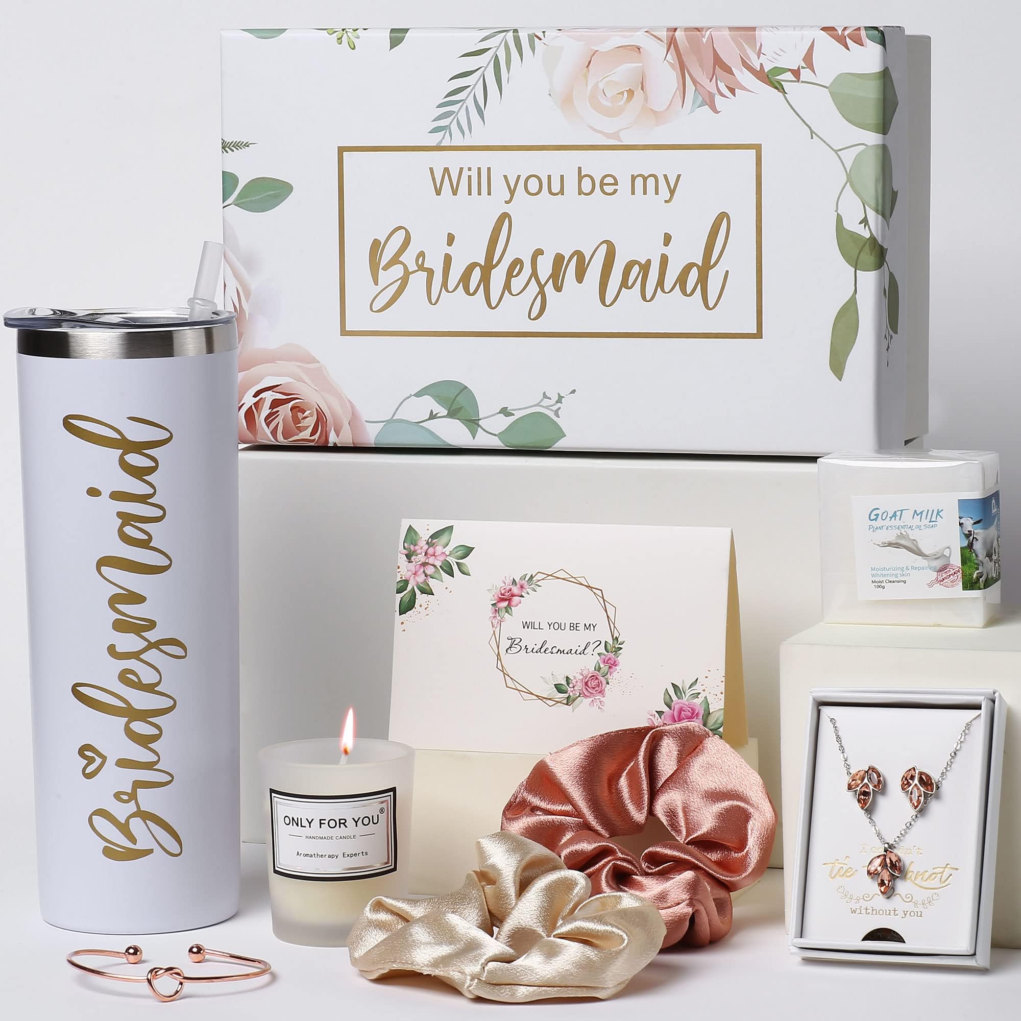 DHQH Bridesmaid Proposal Gifts Box Sets From Bride,Will You Be My Bridesmaid,20oz Bride Tribe Stainless Steel Wine Champagne Glasses Bachelorette Party SPA Gifts Bridal Showers.