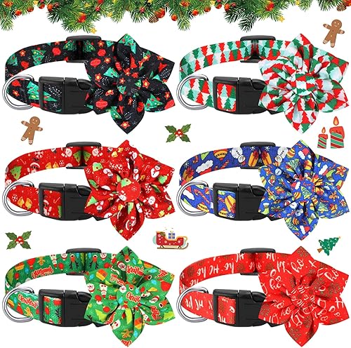 6 collares de Navidad para perro con flor, collar de Navidad para perro con hebilla de plástico floral extraíble, collares de Navidad ajustables
