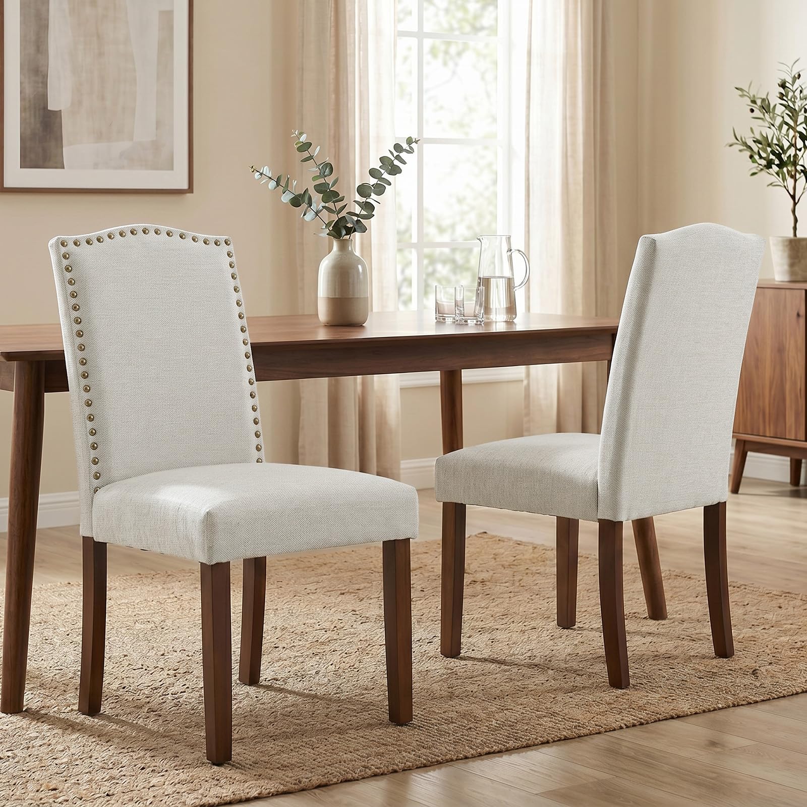 Photo 1 of HAPPYMONT Fabric Dining Chairs - Set of 2, Beige