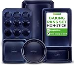 Nutrichef, Bakeware Set, Non-Stick Kitchen Oven Baking Pans - Carbon Steel with Non-Stick Blue Diamond Coating Inside & Outside, Baking Trays for Cooking and Baking, 6pc