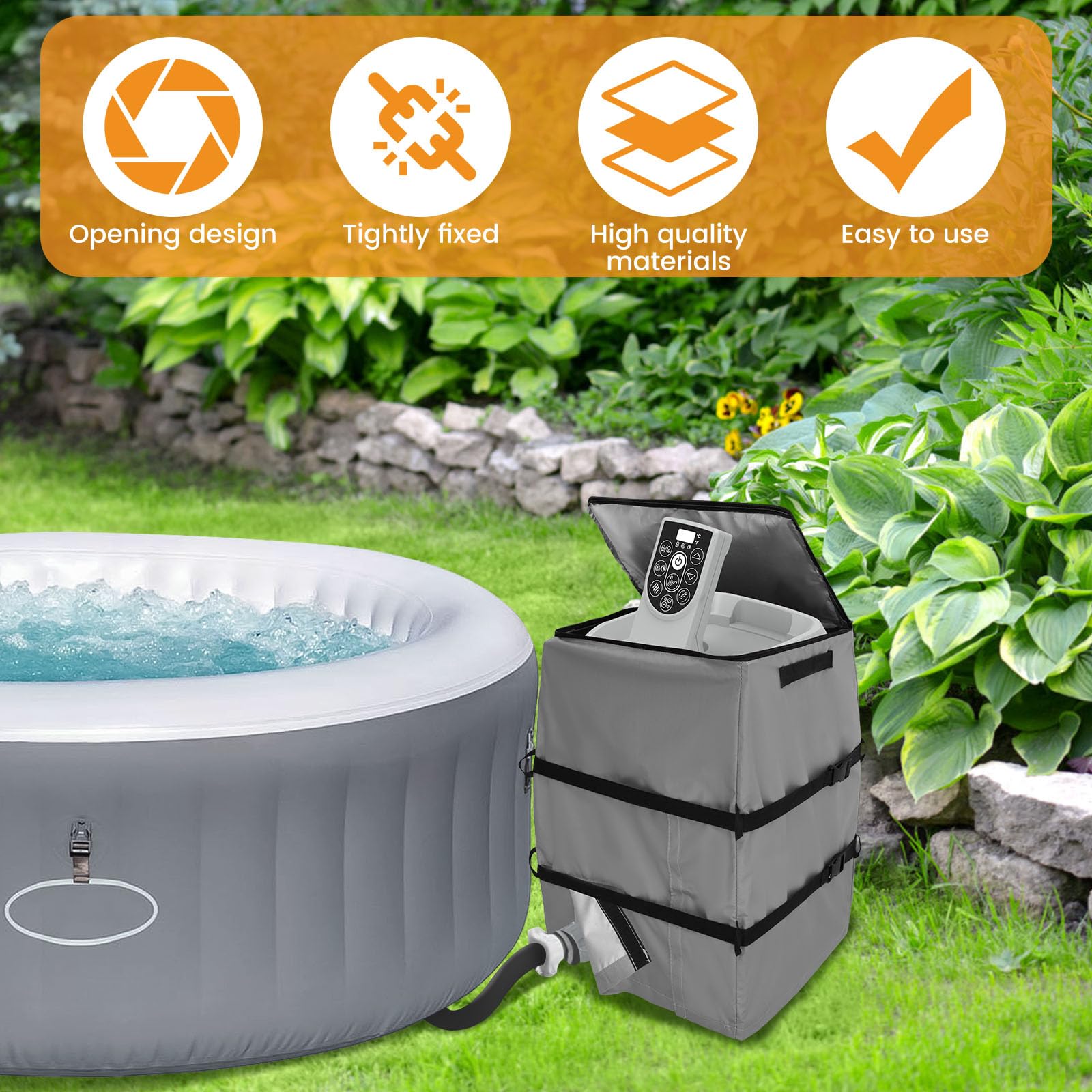 Hot Tub Spa Heater Pump Cover Protective Hot Tub Pump Cover Waterproof Hot Tub Insulated Pump Cover Dustproof Hot Tub Heater Pump Cover for Most Hot Tub Spa Heater Pumps All Weather Protection (Grey)