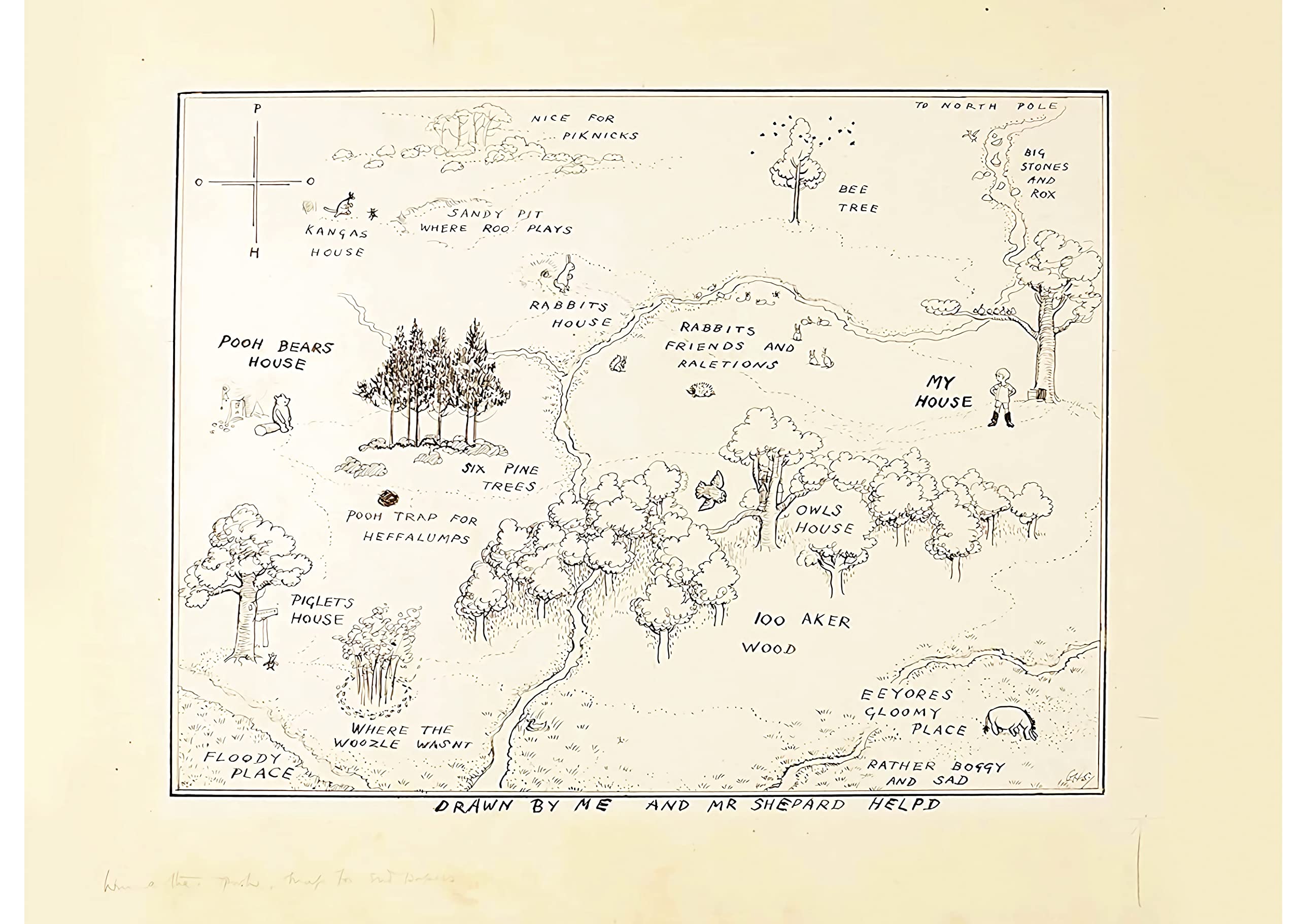 Winnie the pooh 1926 sketch of the 100 acre wood by E.H. Shepard Poster Wall Art Print (A3)