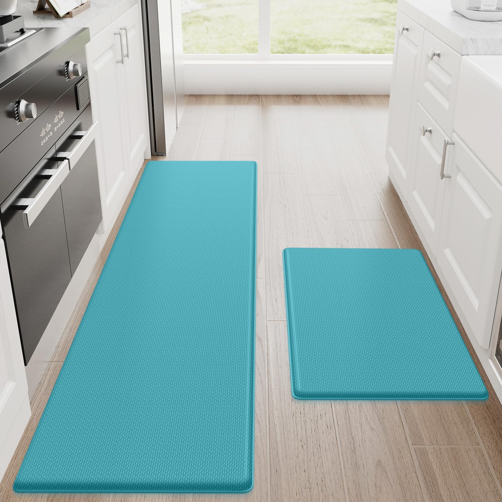 StepRite Kitchen Mats, 2PCS Kitchen Rugs, Cushioned Anti Fatigue Kitchen Mats for Floor, Non-Slip Standing Desk Mat, Waterproof Kitchen Rug Set for Kitchen, Floor, Office,17.3"×30"+17.3"×59",Green