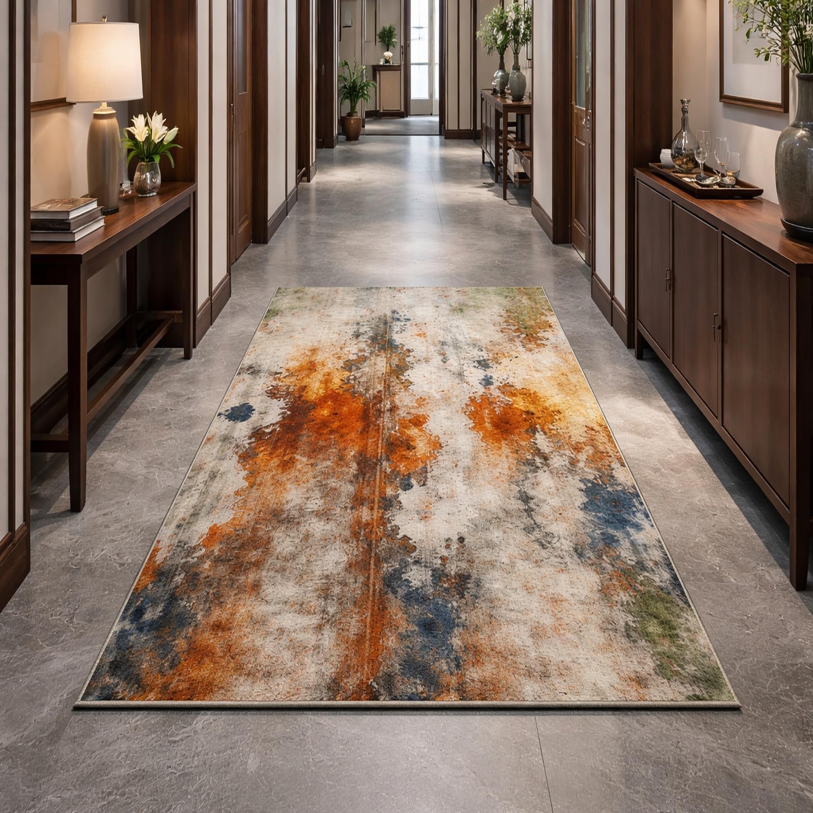 Tapis salon 200x290cm orange grand tapis de chambre adulte poils ras