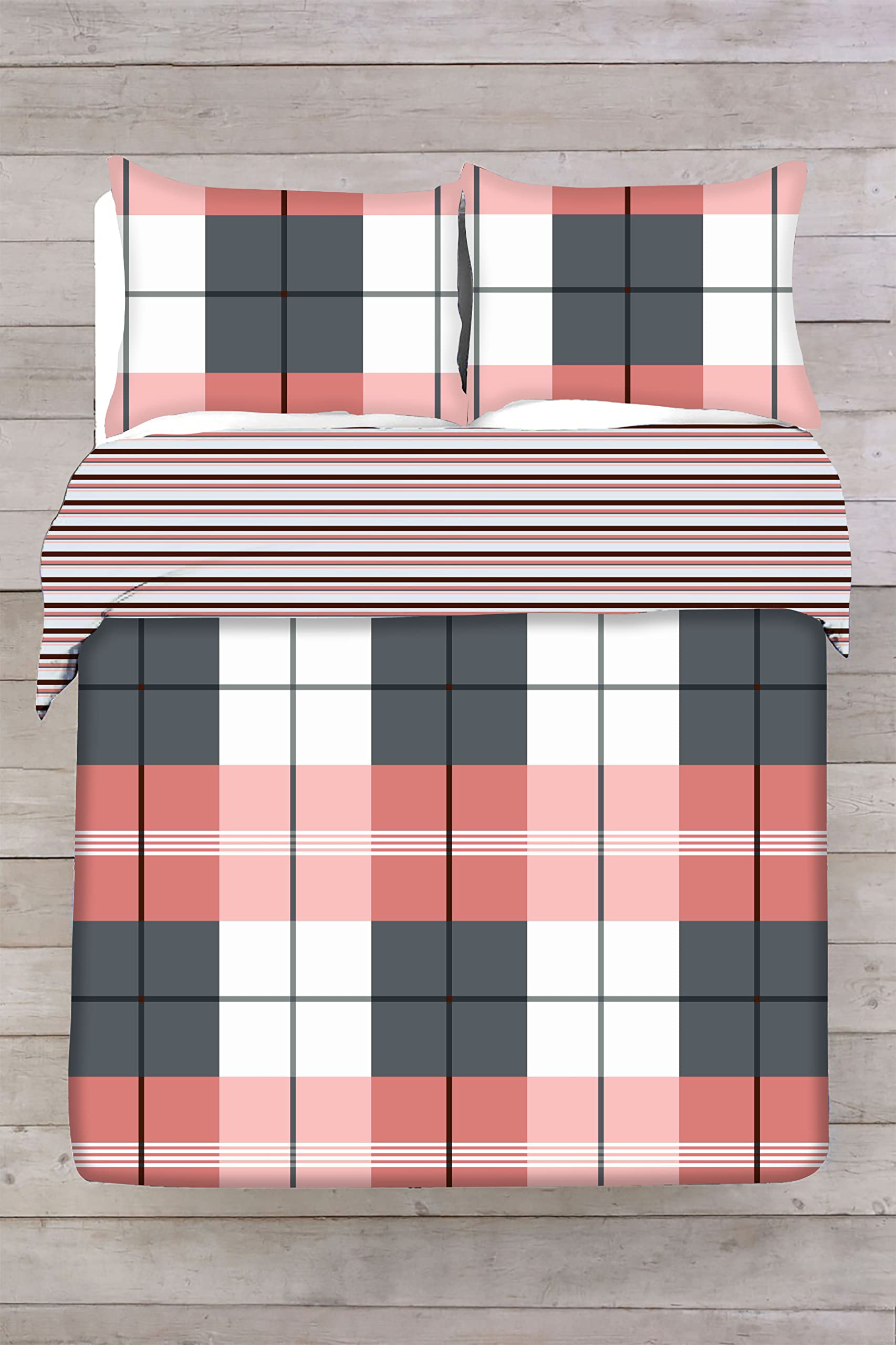 Cna Stores Grey - Harrison Check Teal Duvet Cover & Pillowcase Bedding Set Easy Care (Blush Double)